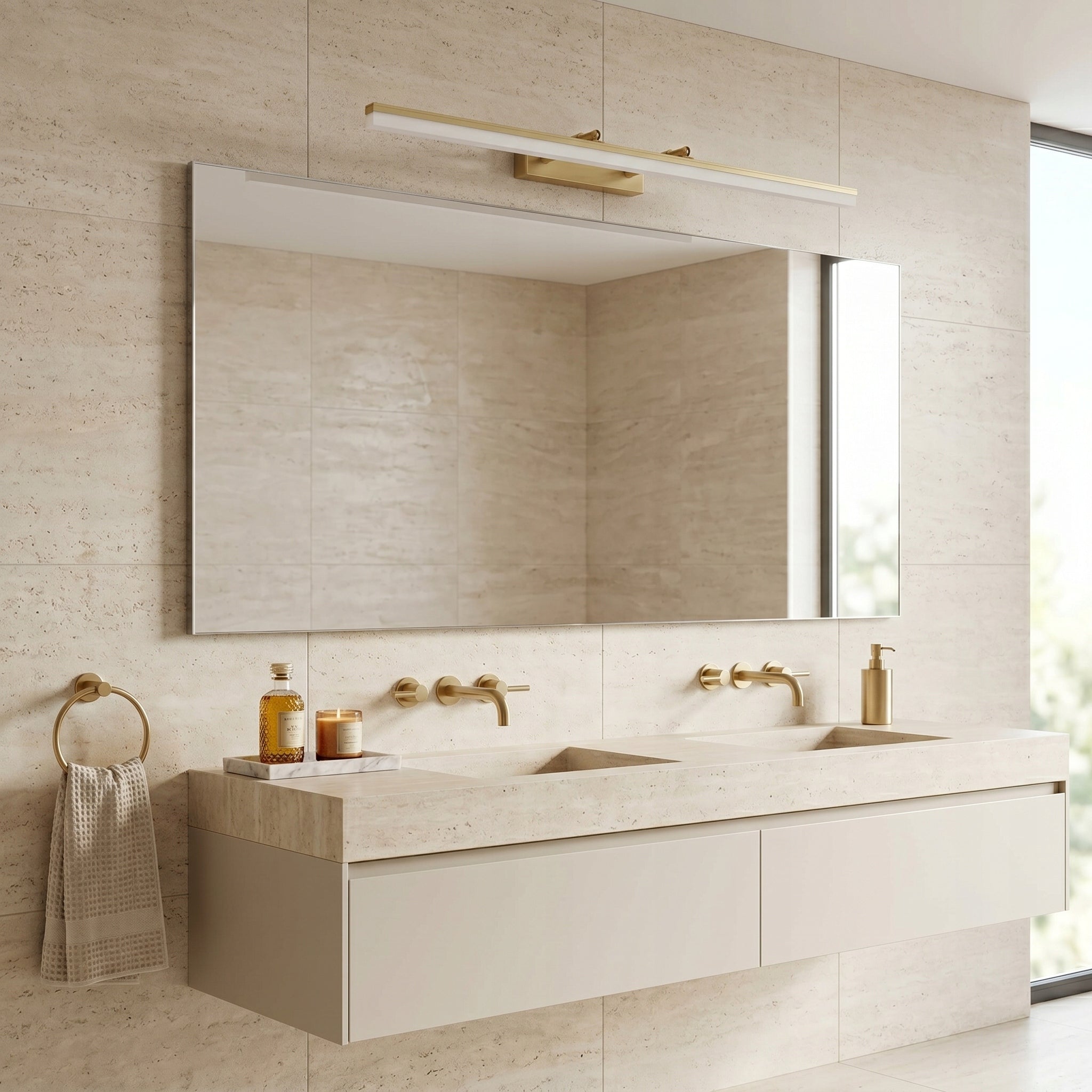 BATHROOM WALL LAMP LED GOLD BRUSHED OVER MIRROR IMAGES MODERN 80cm Packaging status original