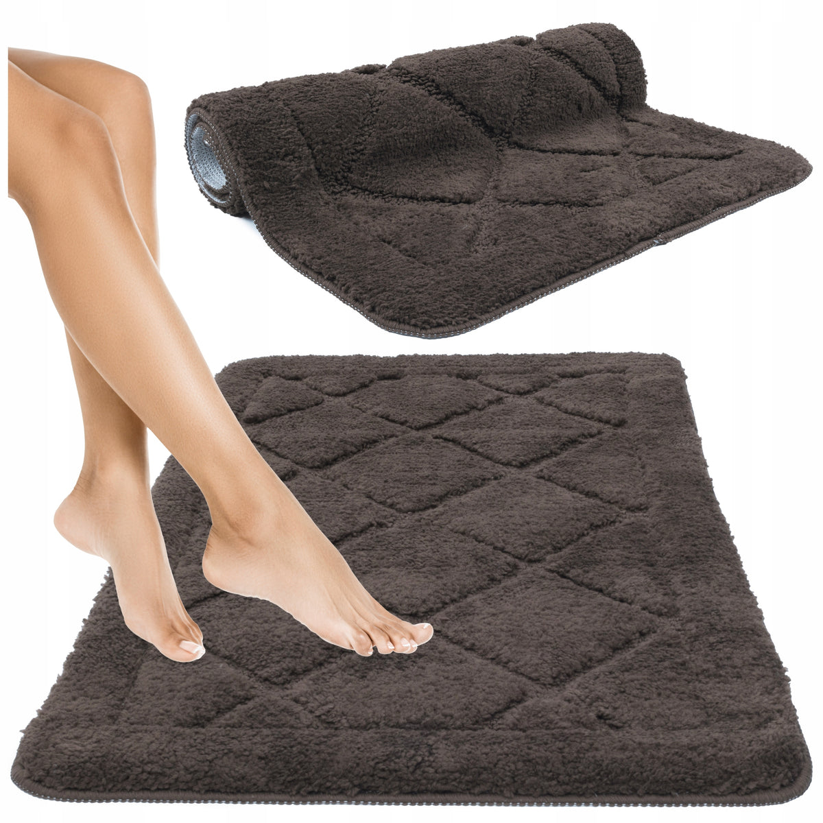 BATHROOM rug, SOFT, ABSORBENT, ANTI-SLIP, WASHABLE, 40x60CM, BROWN EAN (GTIN) 5904169738055