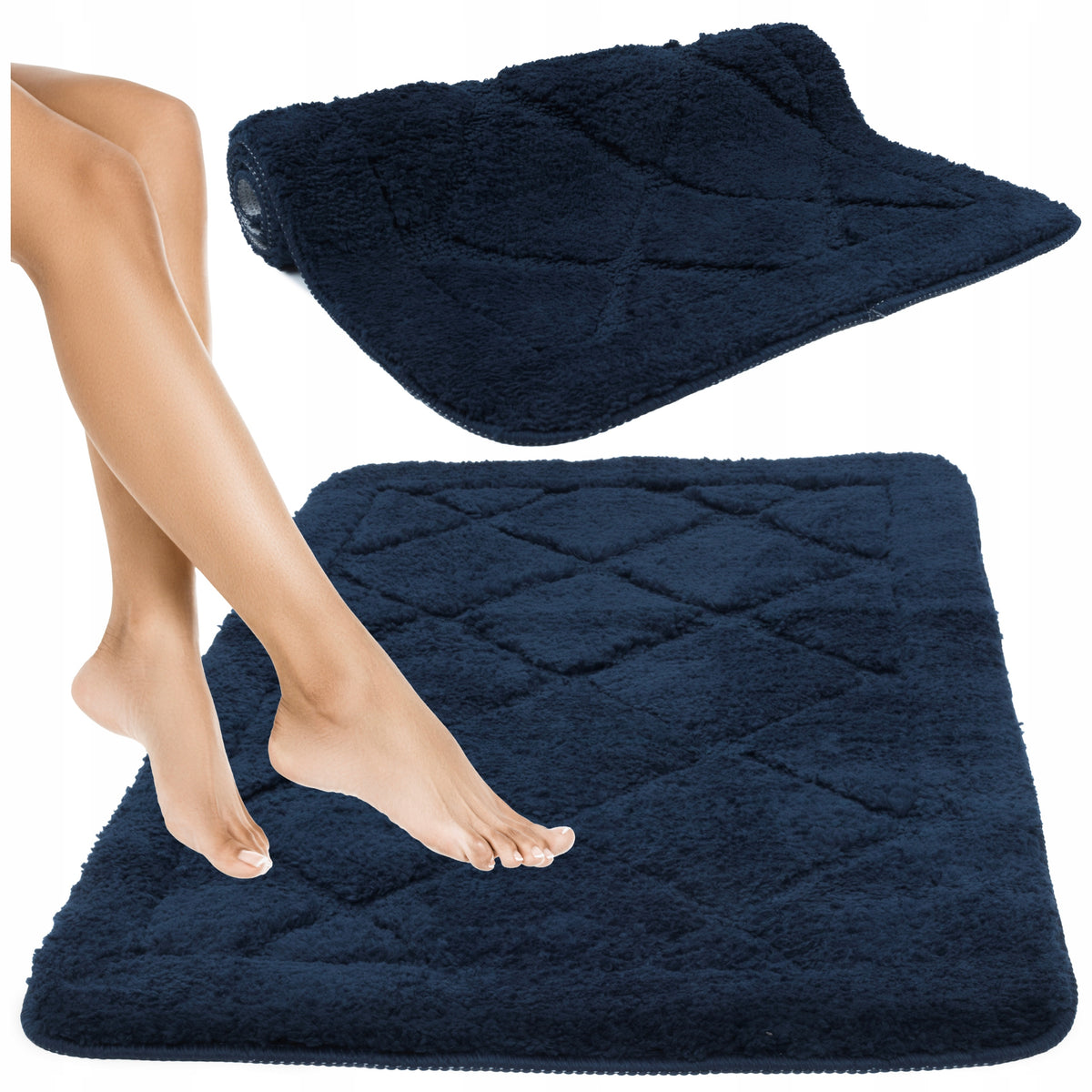 BATHROOM rug, SOFT, ABSORBENT, ANTI-SLIP, WASHABLE, NAVY BLUE 50x80