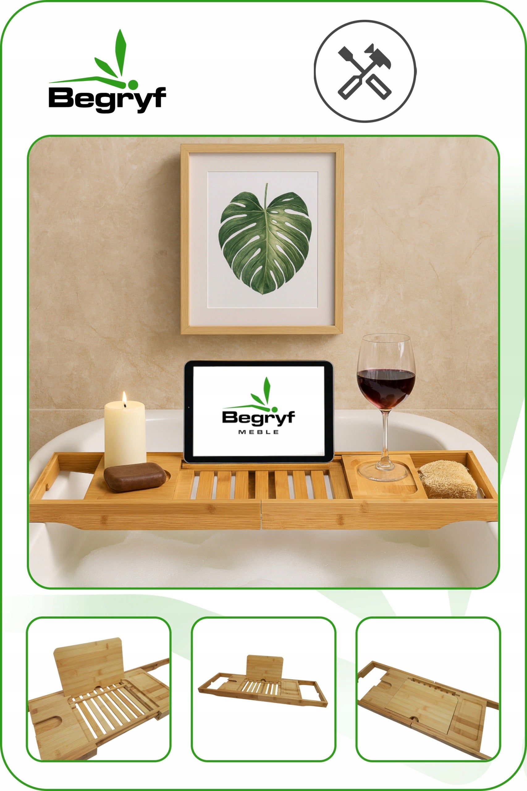 BATHTUB SHELF Bamboo OVERLAY Sliding Tray Bathtub BOARD Organizer Packaging status original