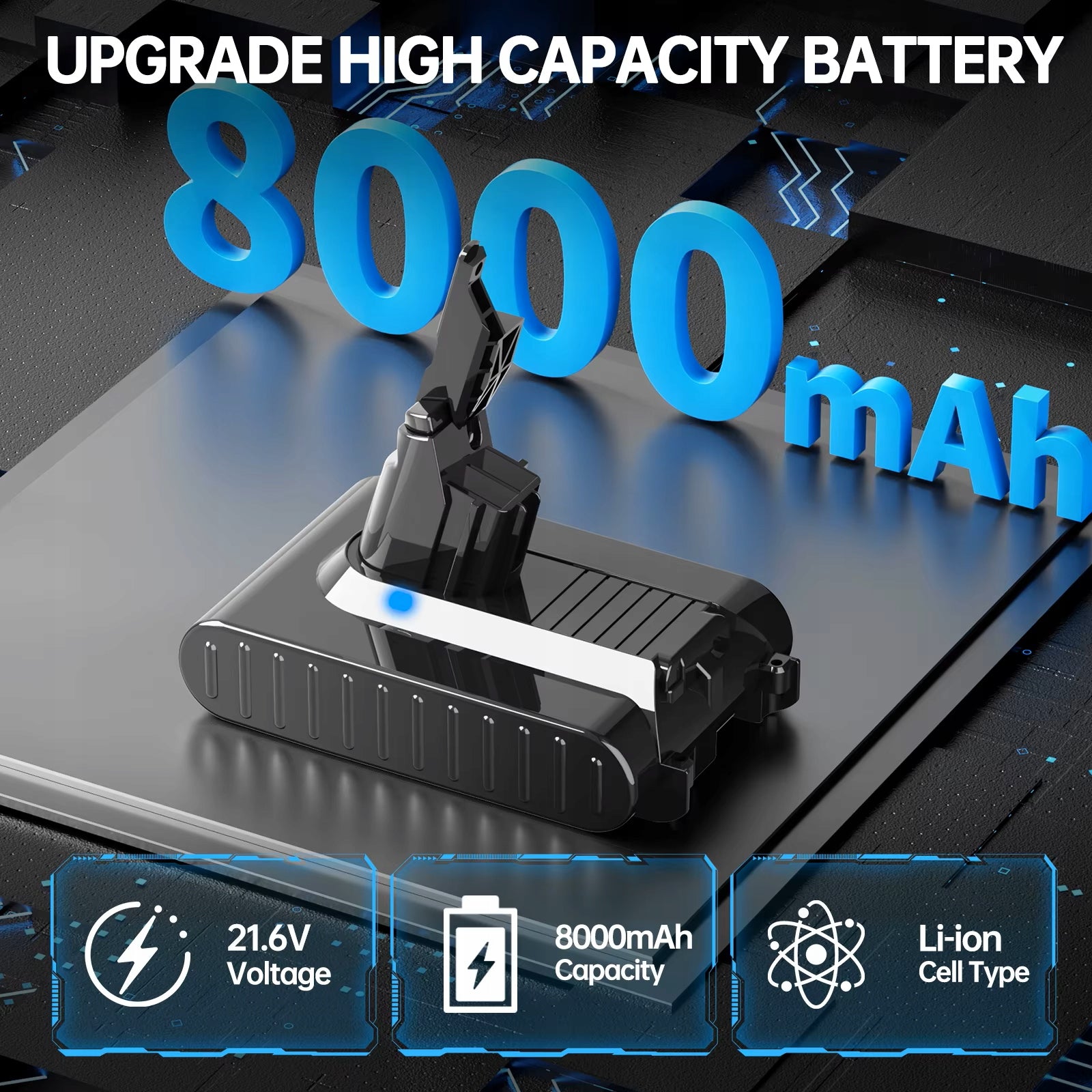 BATTERY FOR DYSON V7 SV11 8000MAH 21.6V Animal Absolute Motorhead Manufacturer code 641676270931 DYSON V7 SV11 8000MAH Animal