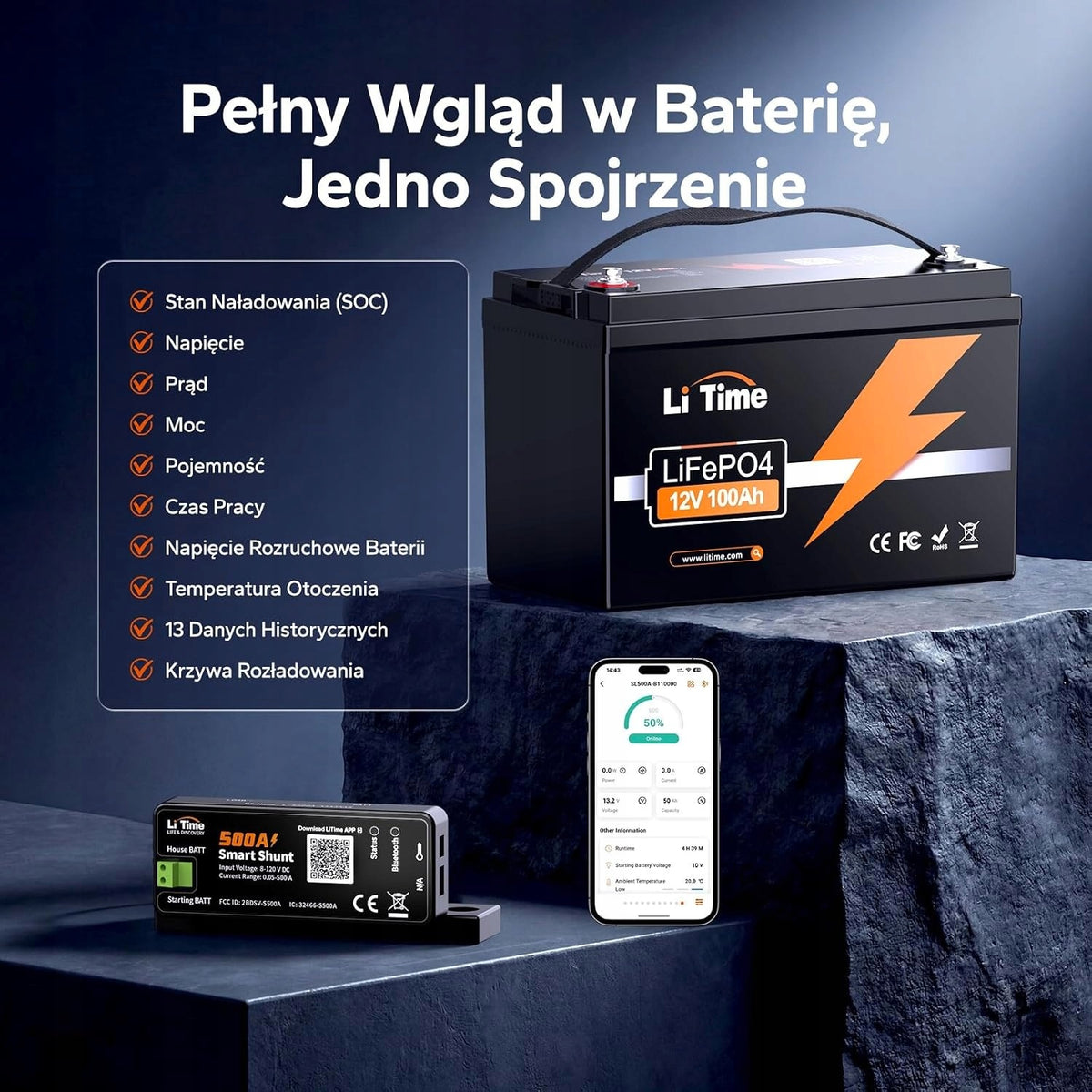 BATTERY MONITOR 500A BLUETOOTH 8V 120V SOC HISTORICAL ALARMS