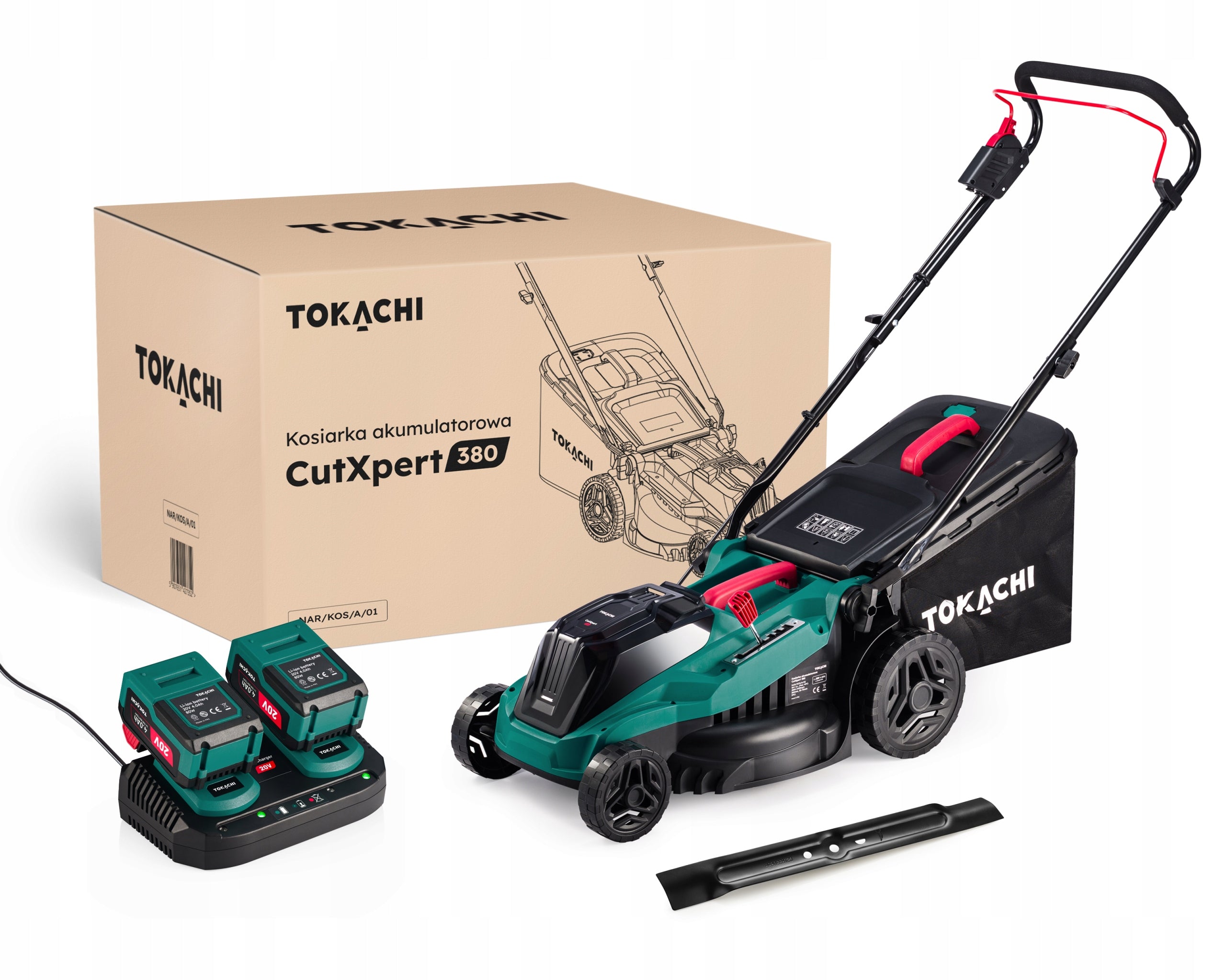 BATTERY MOWER 38CM STRONG 40V TWO BATTERIES 8AH BASKET 42L + CHARGER Basket capacity 42 l