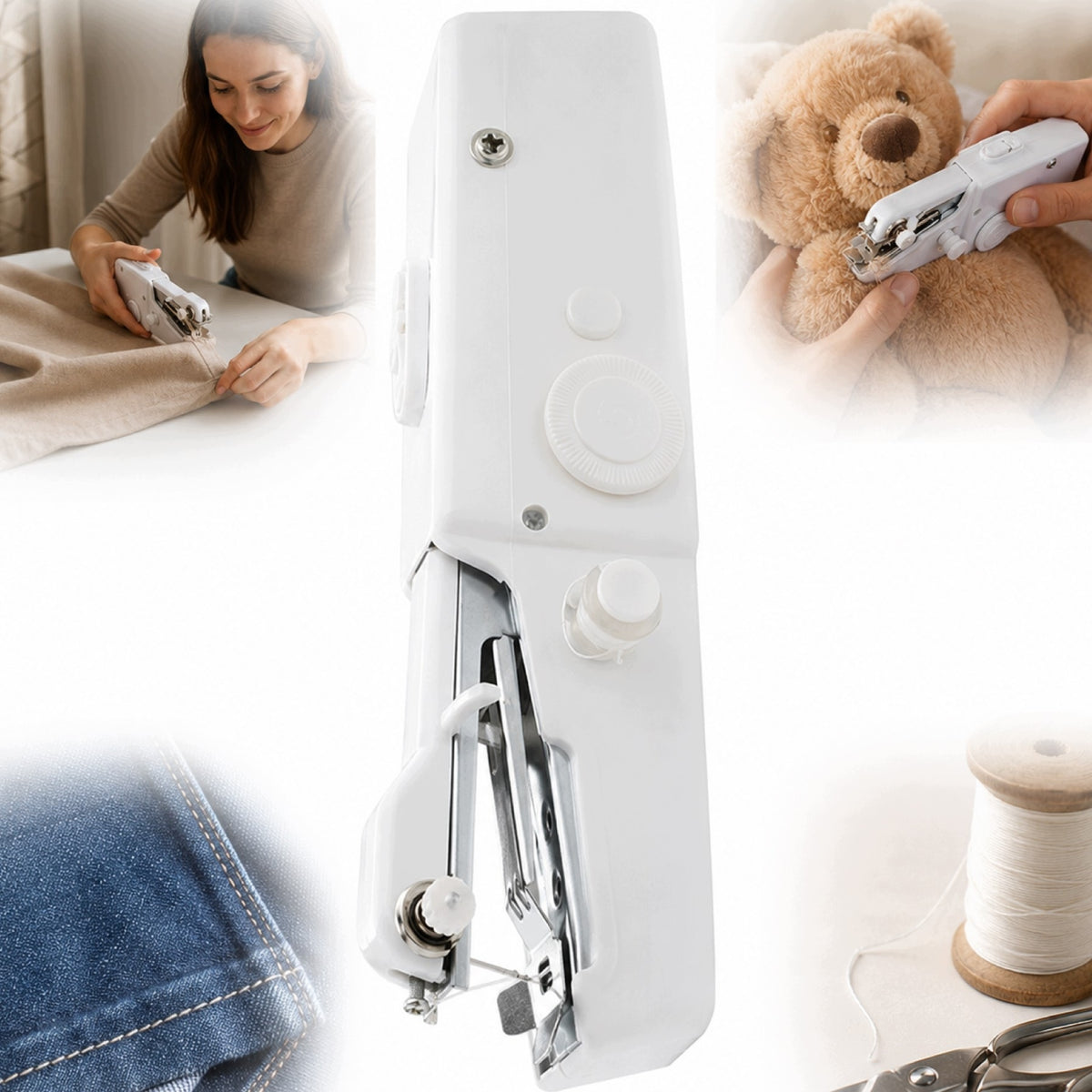 BATTERY OPERATED SEWING MACHINE FOR SMALL REPAIRS HANDHELD MINI PORTABLE WHITE