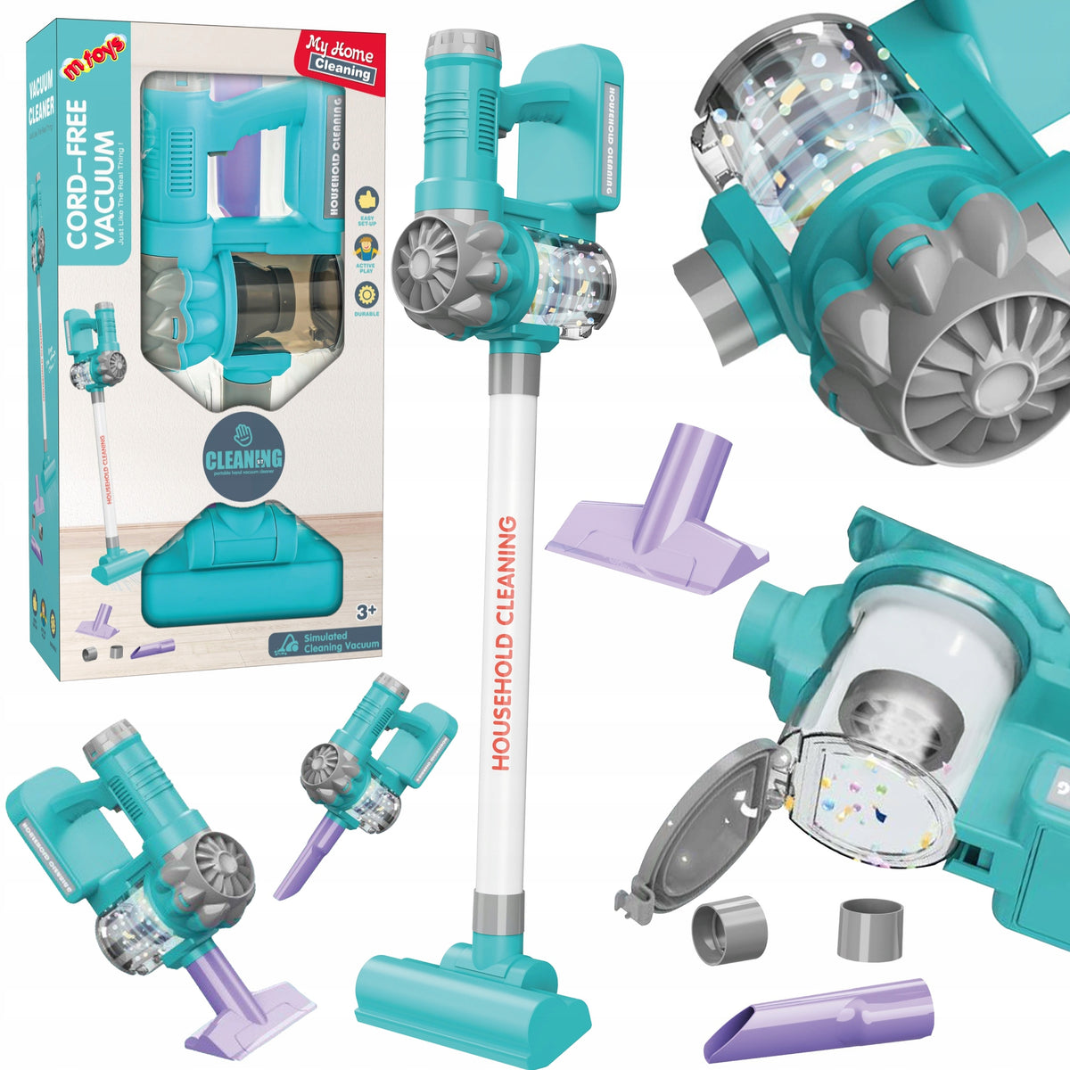 BATTERY OPERATED UPRIGHT HANDHELD VACUUM CLEANER TOY INTERACTIVE TIP SUCTION