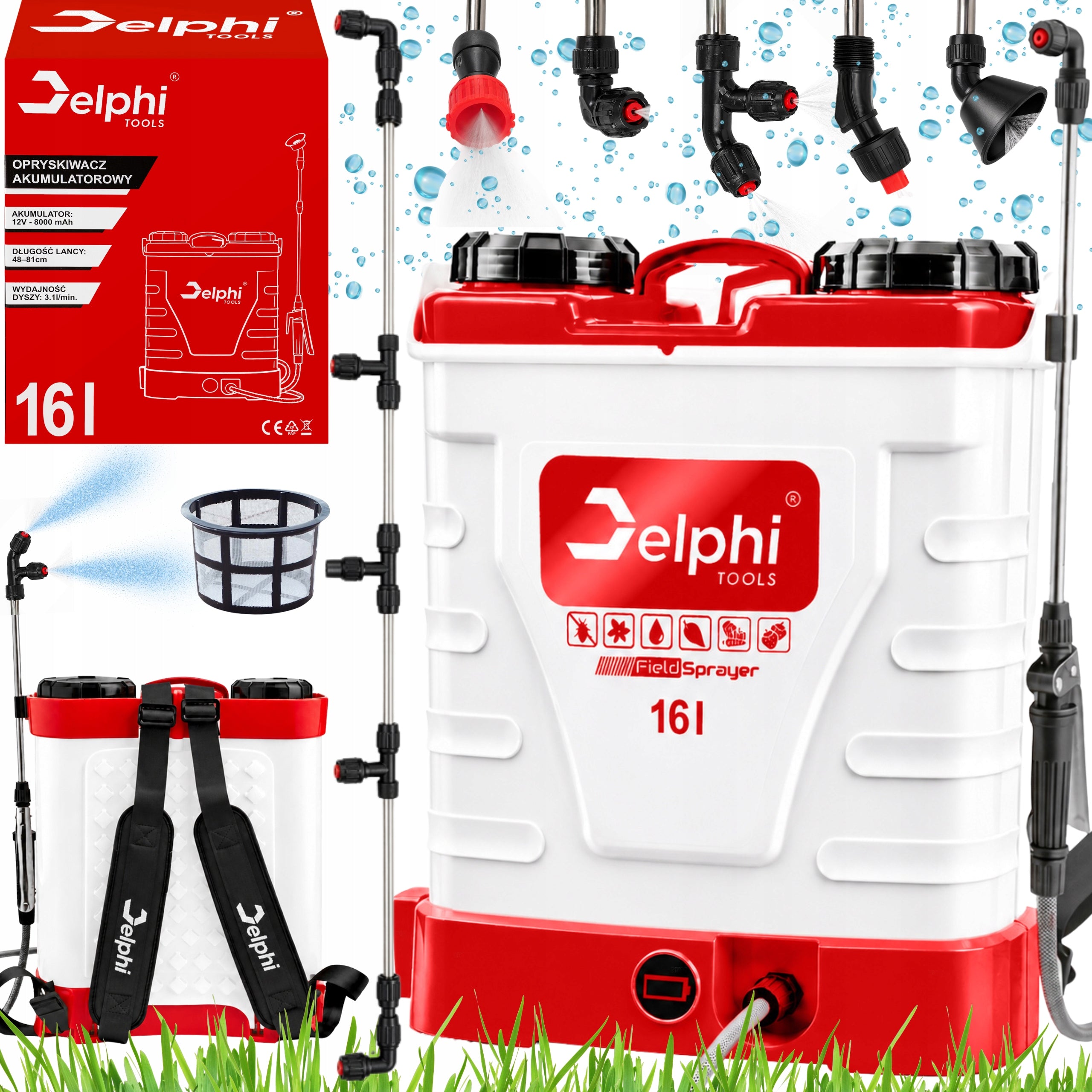 BATTERY PRESSURE BACKPACK SPRAYER 16L GARDEN 8Ah NOZZLES HOSE