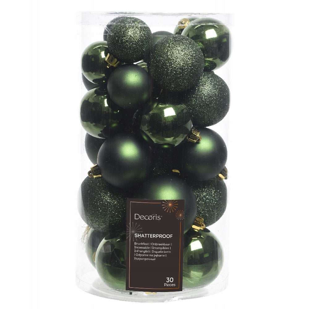 BAUBLES GREEN set of 30 pcs. unbreakable mix set of baubles bottle green