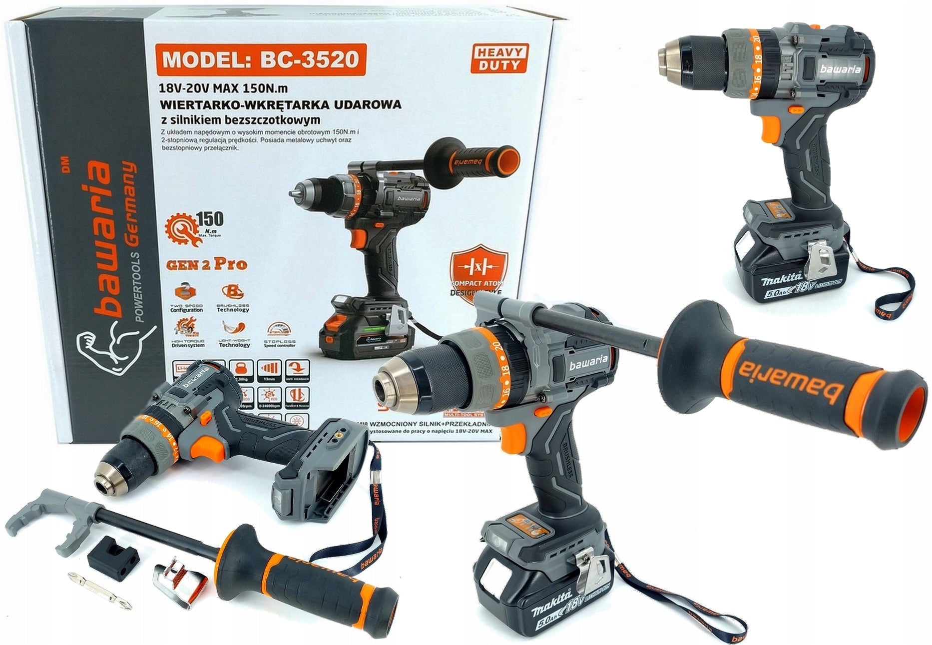 BAWARIA 3520 DRILL DRIVER WITH BRUSHLESS IMPACT 150NM STRONGEST