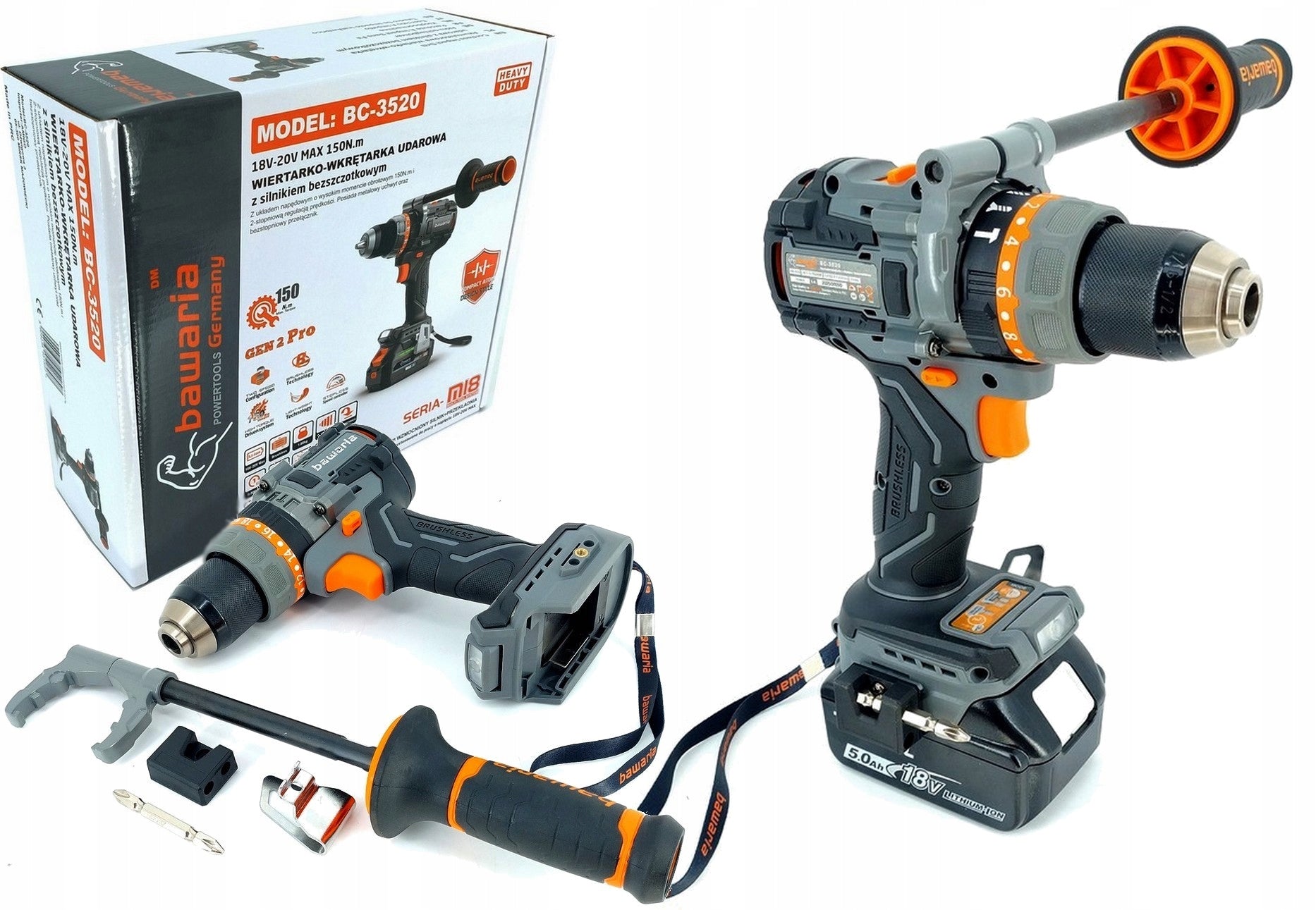 BAWARIA BC-3520 DRILL DRIVER WITH BRUSHLESS IMPACT 150NM STRONG
