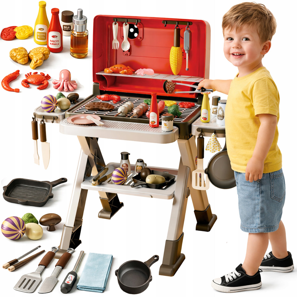 BBQ Kids Grill Interactive Smoke Light Sound Set of 40+ Accessories