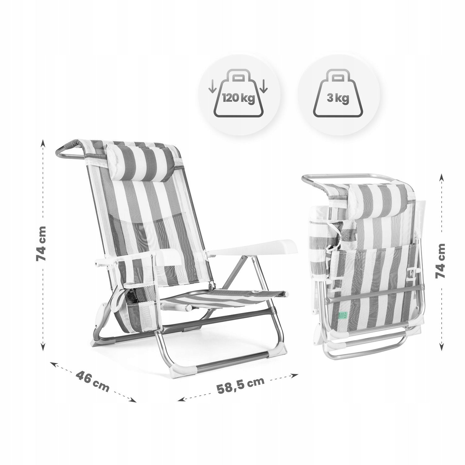 BEACH CHAIR FOLDING 2IN1 POCKET CUSHION OUTTEC Product weight with unit packaging 3.05 kg
