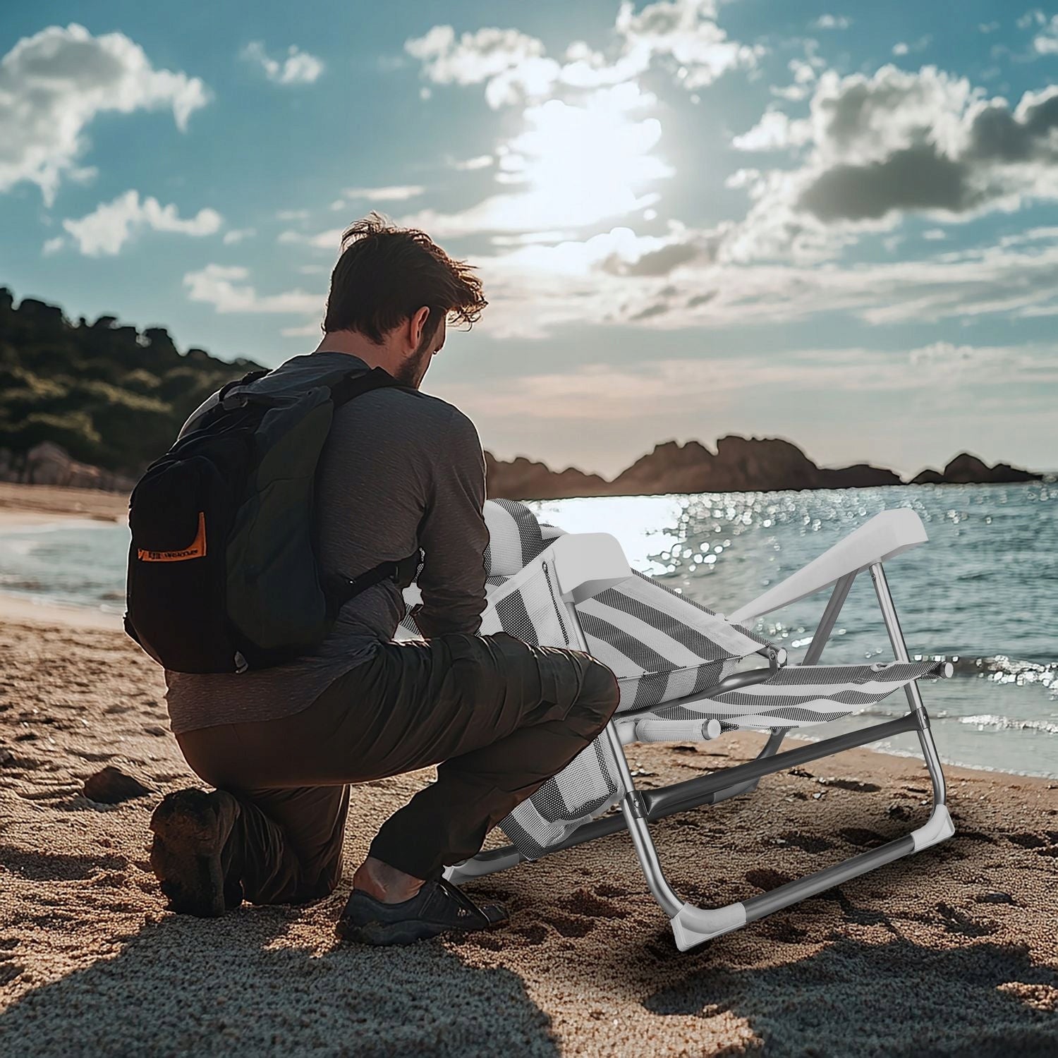 BEACH CHAIR FOLDING 2IN1 POCKET CUSHION OUTTEC Weight 3 kg