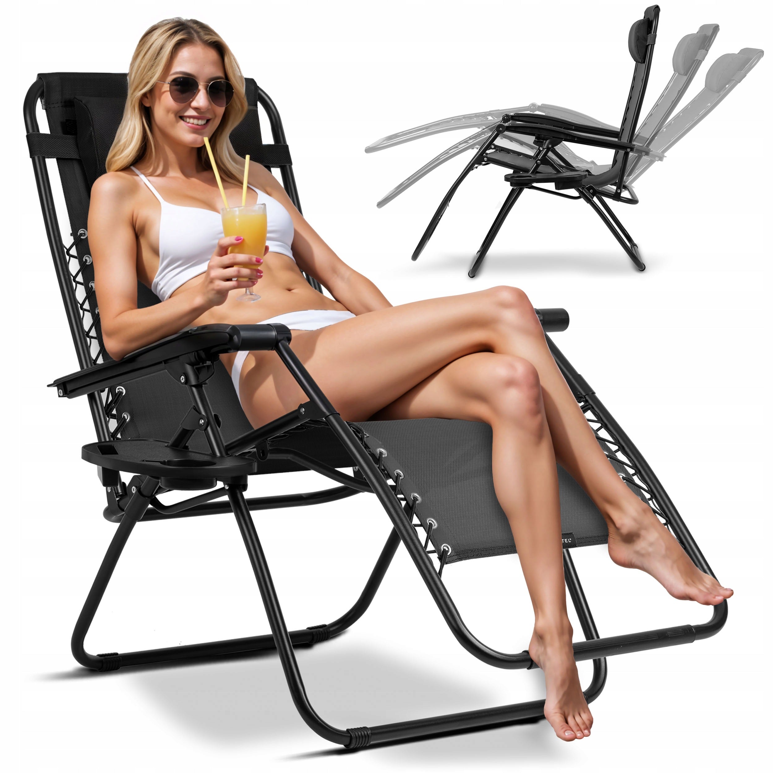 BEACH CHAIR FOLDING ARMCHAIR ZERO GRAVITY FOLDING Color black