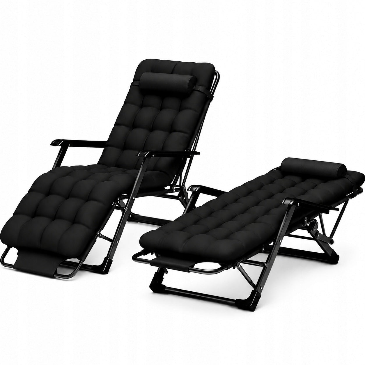 BEACH CHAIR FOLDING TERRACE CHAIR TOURIST COUCH BLACK