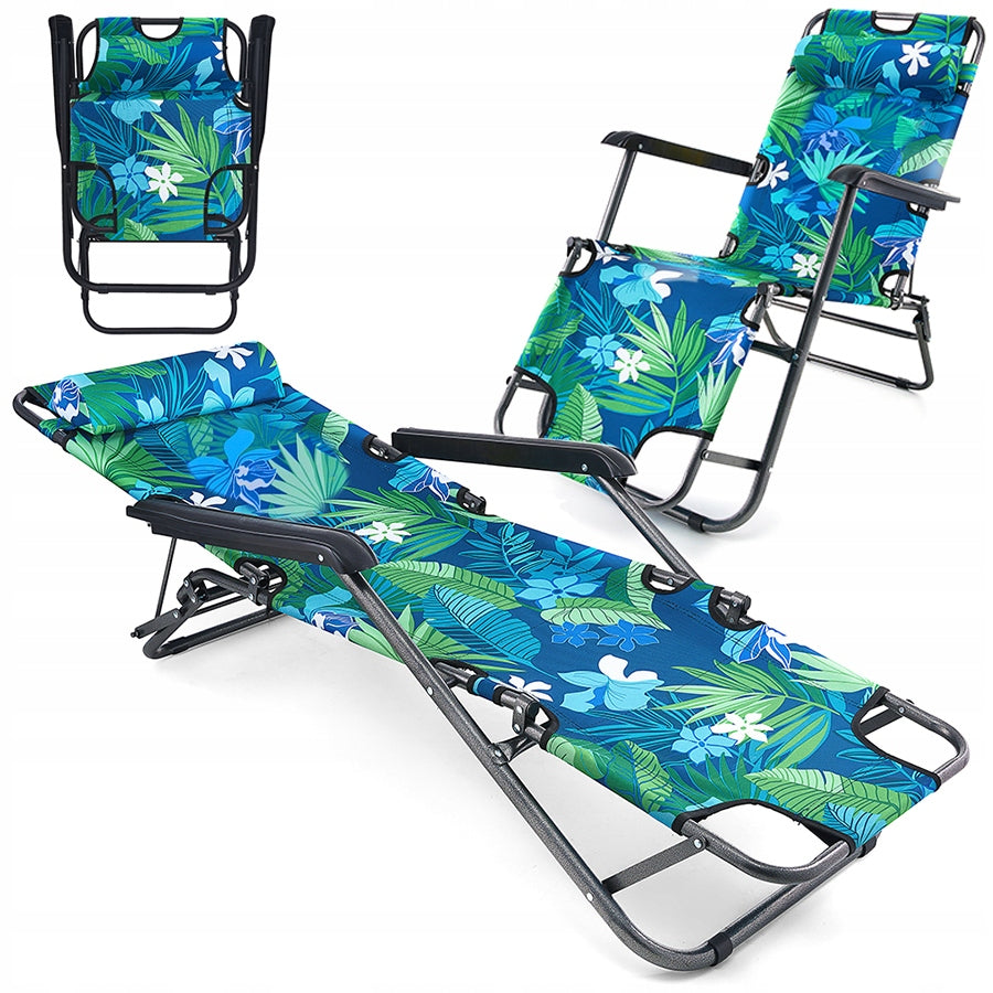 BEACH CHAIR GARDEN CHAIR SOPRATO FOLDING HAWAIIAN FLOWERS 2IN1 GREEN Brand Soprato