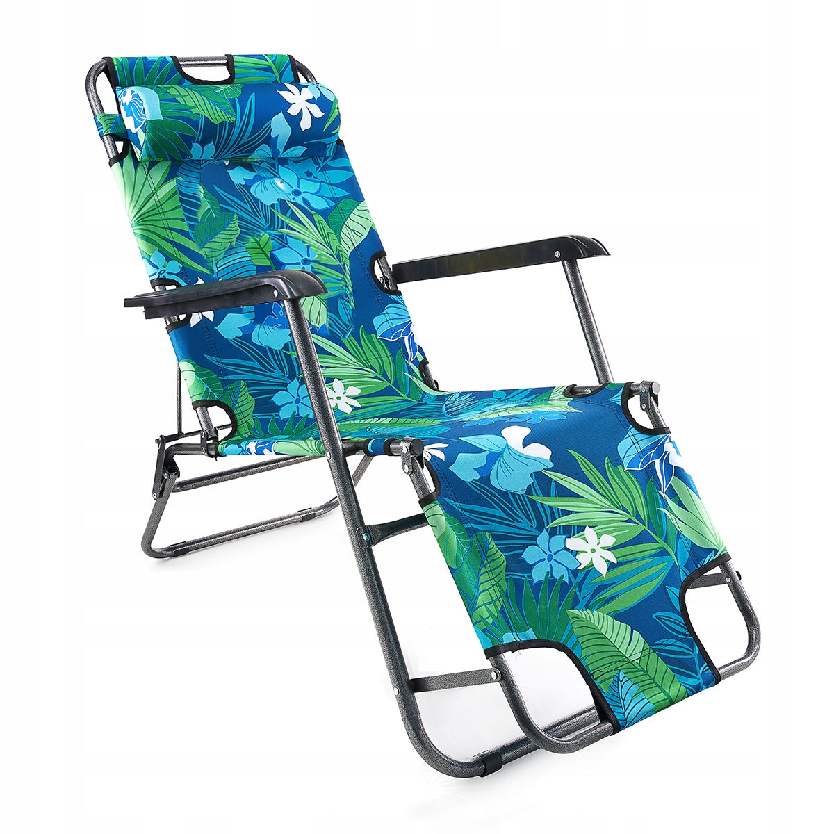 BEACH CHAIR GARDEN CHAIR SOPRATO FOLDING HAWAIIAN FLOWERS 2IN1 GREEN Kind sunbed