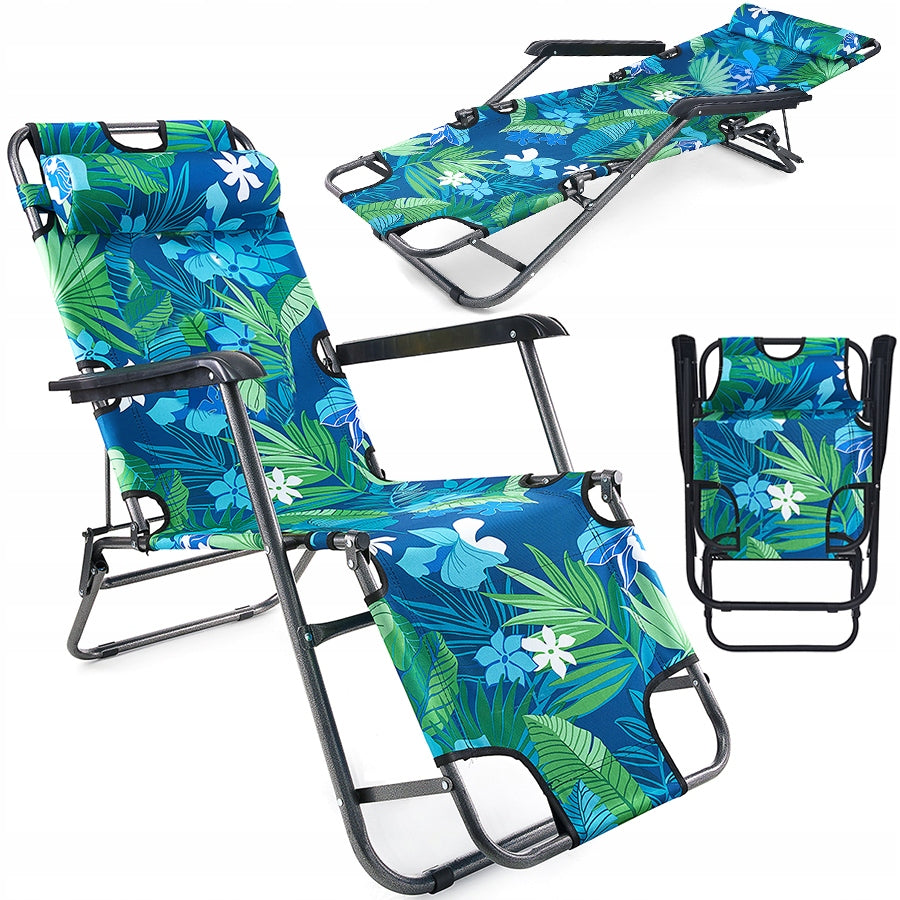 BEACH CHAIR GARDEN CHAIR SOPRATO FOLDING HAWAIIAN FLOWERS 2IN1 GREEN