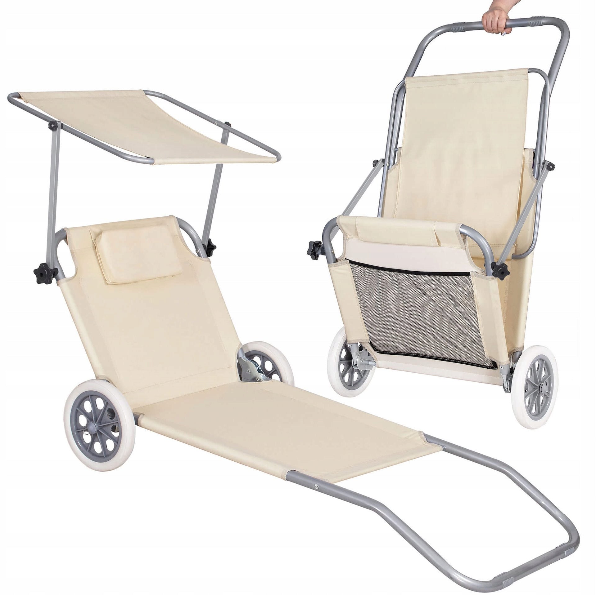BEACH CHAIR ON WHEELS GARDEN COUCH ADJUSTABLE CANOPY