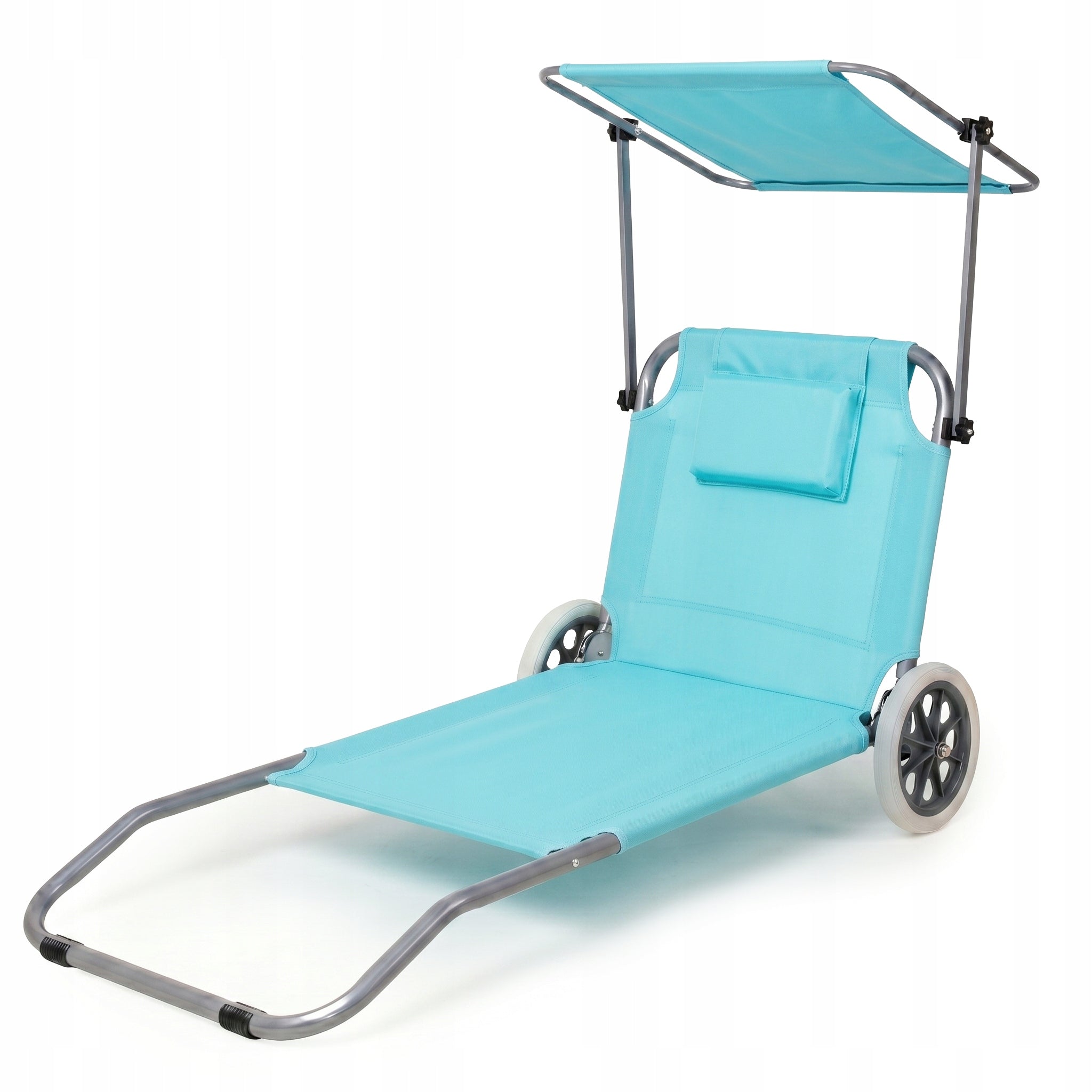 BEACH CHAIR TOURIST GARDEN FOLDING COUCH ON WHEELS WITH VISOR Manufacturer code LT13 Leżak plażowy na kółkach daszkiem wózek