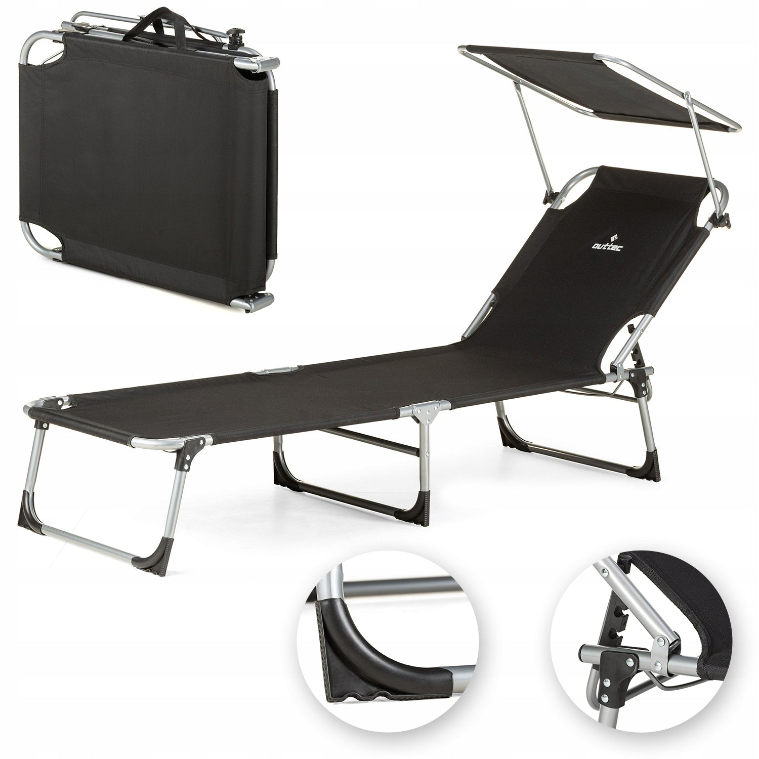 BEACH CHAIR WITH VISOR BED 188X60CM 120KG OUTTEC