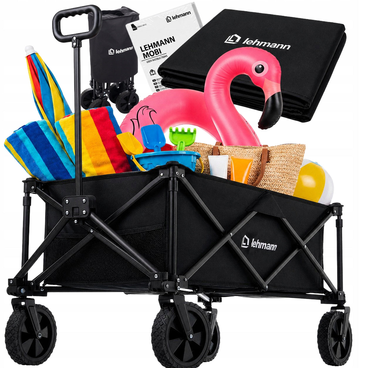 BEACH HIKING CART GARDEN OFF-ROAD TRANSPORT FOLDING WHEELS 360