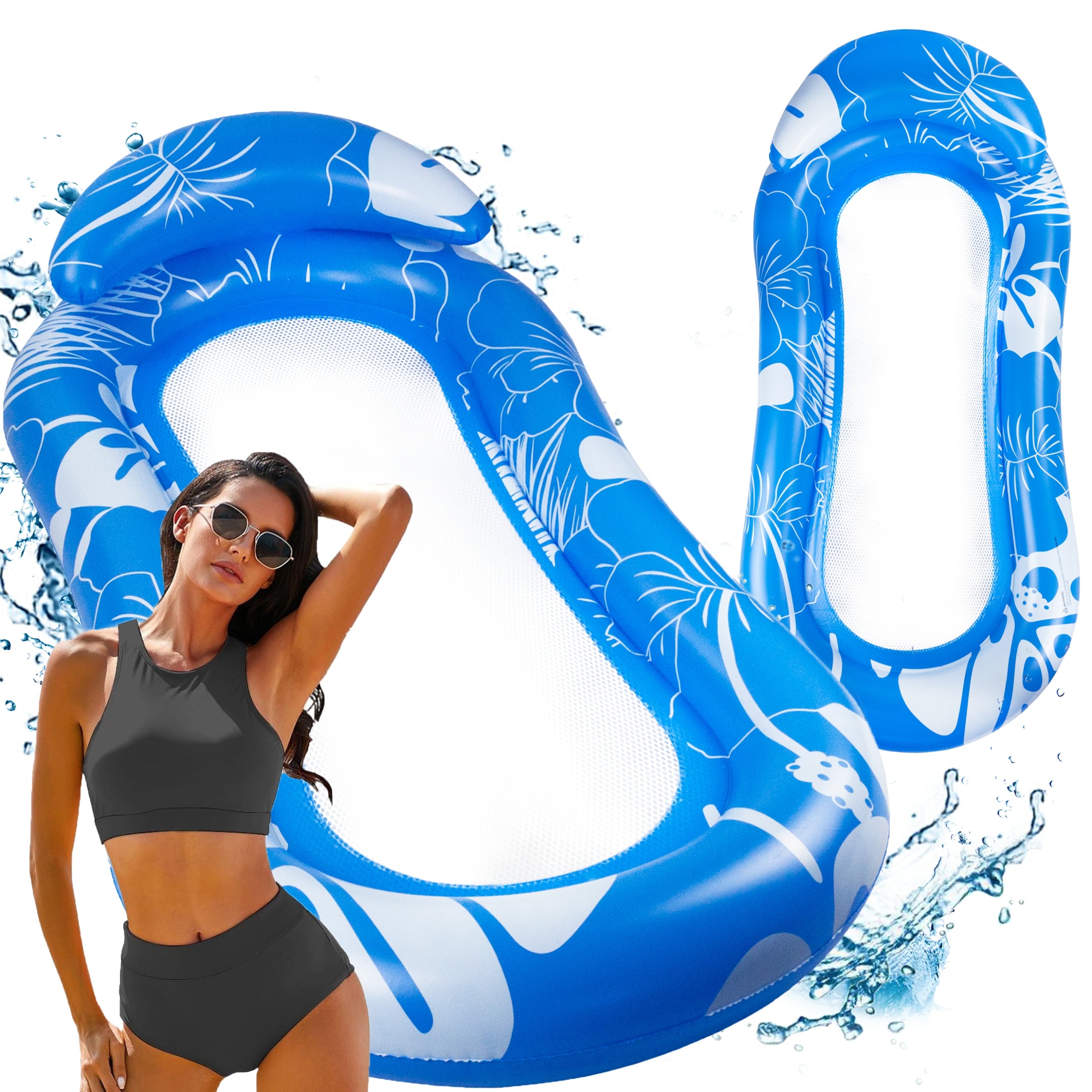 BEACH INFLATABLE MATTRESS FOR SWIMMING WITH MESH POOL CUSHION HEADREST
