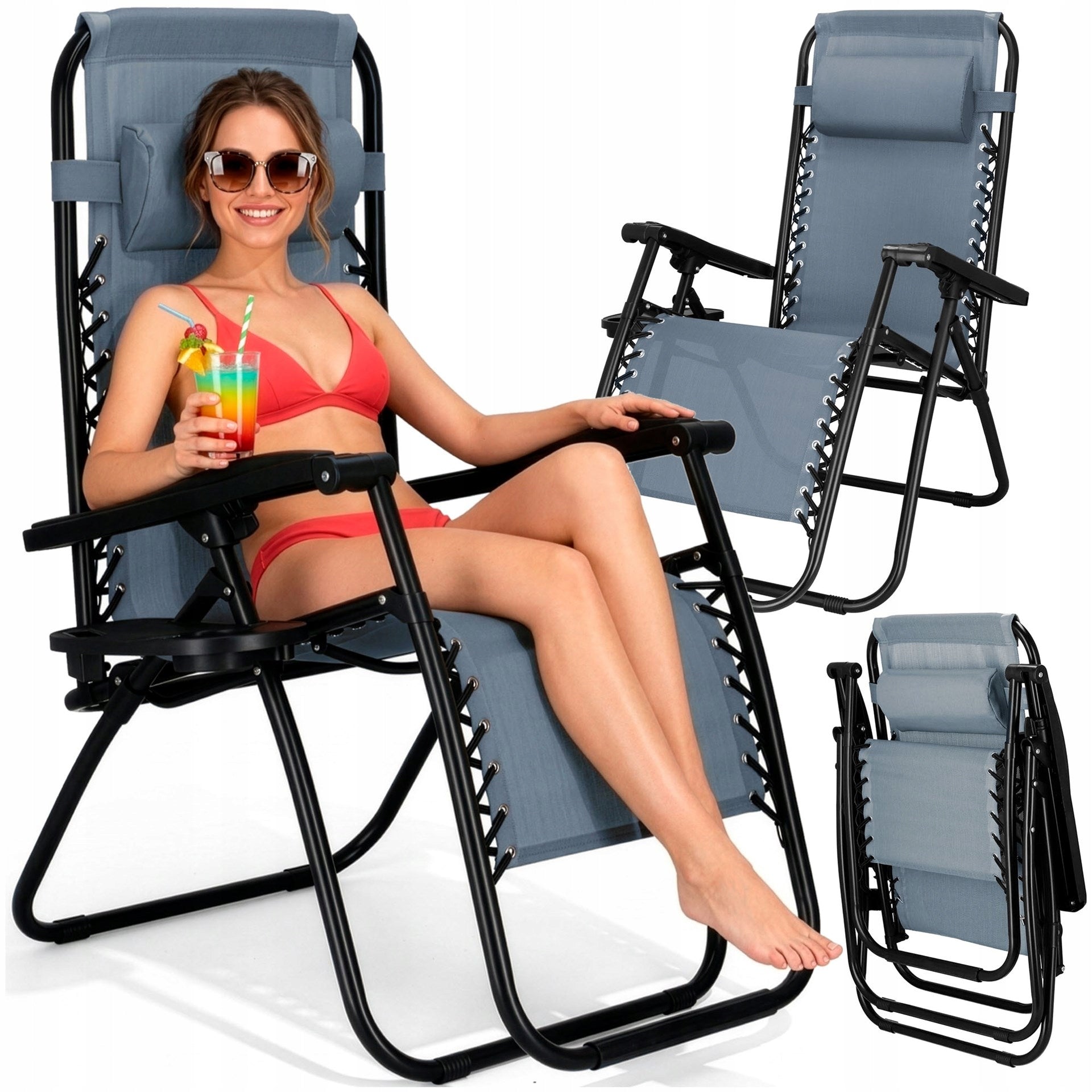 BEACH LOUNGER FOLDING CHAIR ZERO GRAVITY TOURIST CHAIR 2in1