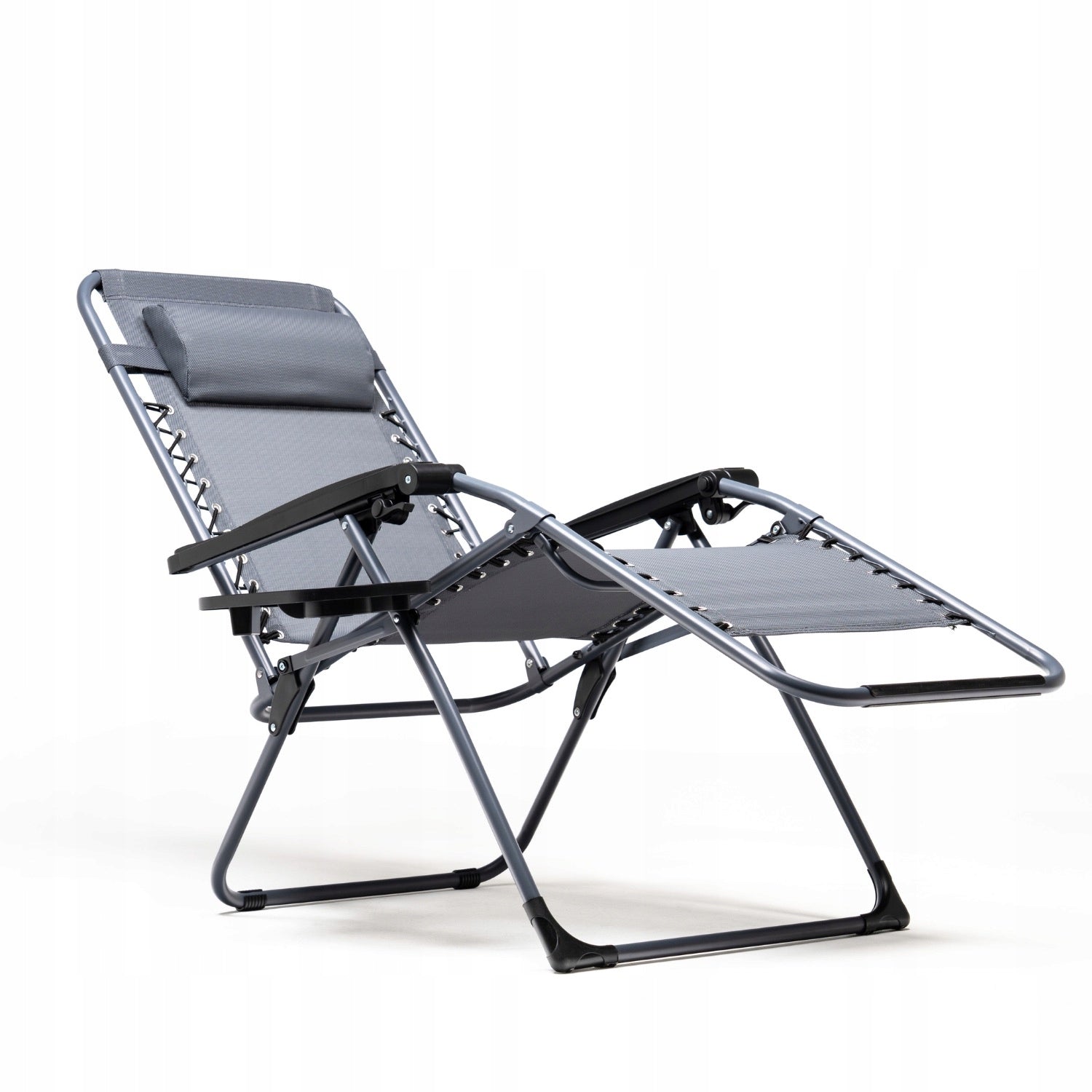 BEACH LOUNGER FOLDING GREY CUSHION DRINK HOLDER ZERO GRAVITY Color gray