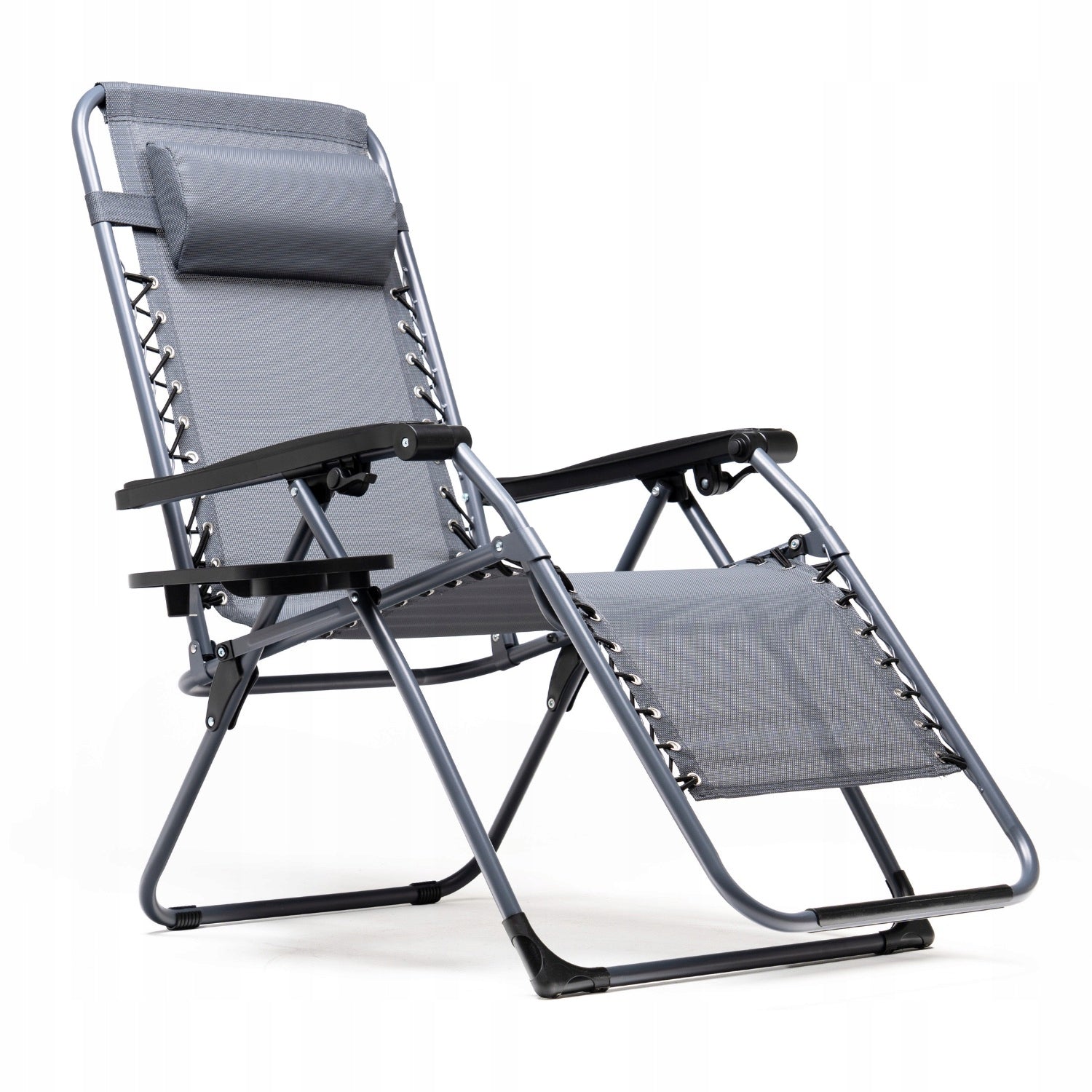 BEACH LOUNGER FOLDING GREY CUSHION DRINK HOLDER ZERO GRAVITY Packaging status original