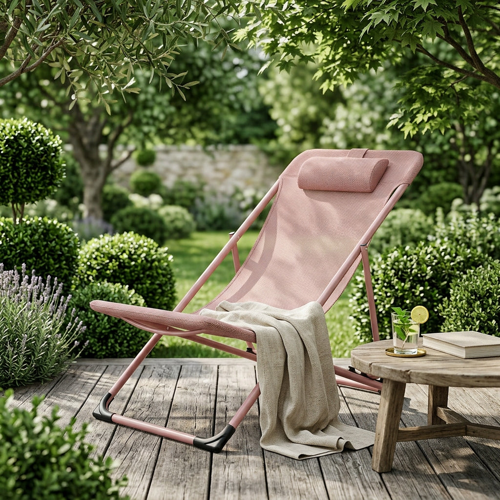 BEACH LOUNGER FOR BALCONY FOLDING ADJUSTABLE PINK LIGHT YS-31 Brand IDEAL