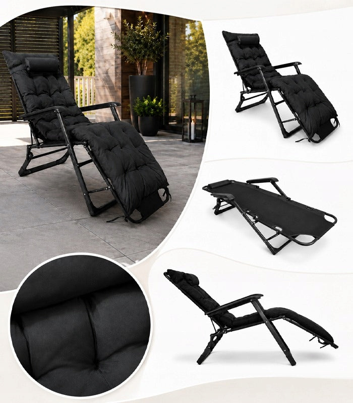 BEACH LOUNGER WITH HIKING CUSHION ADJUSTABLE BLACK Packaging status original