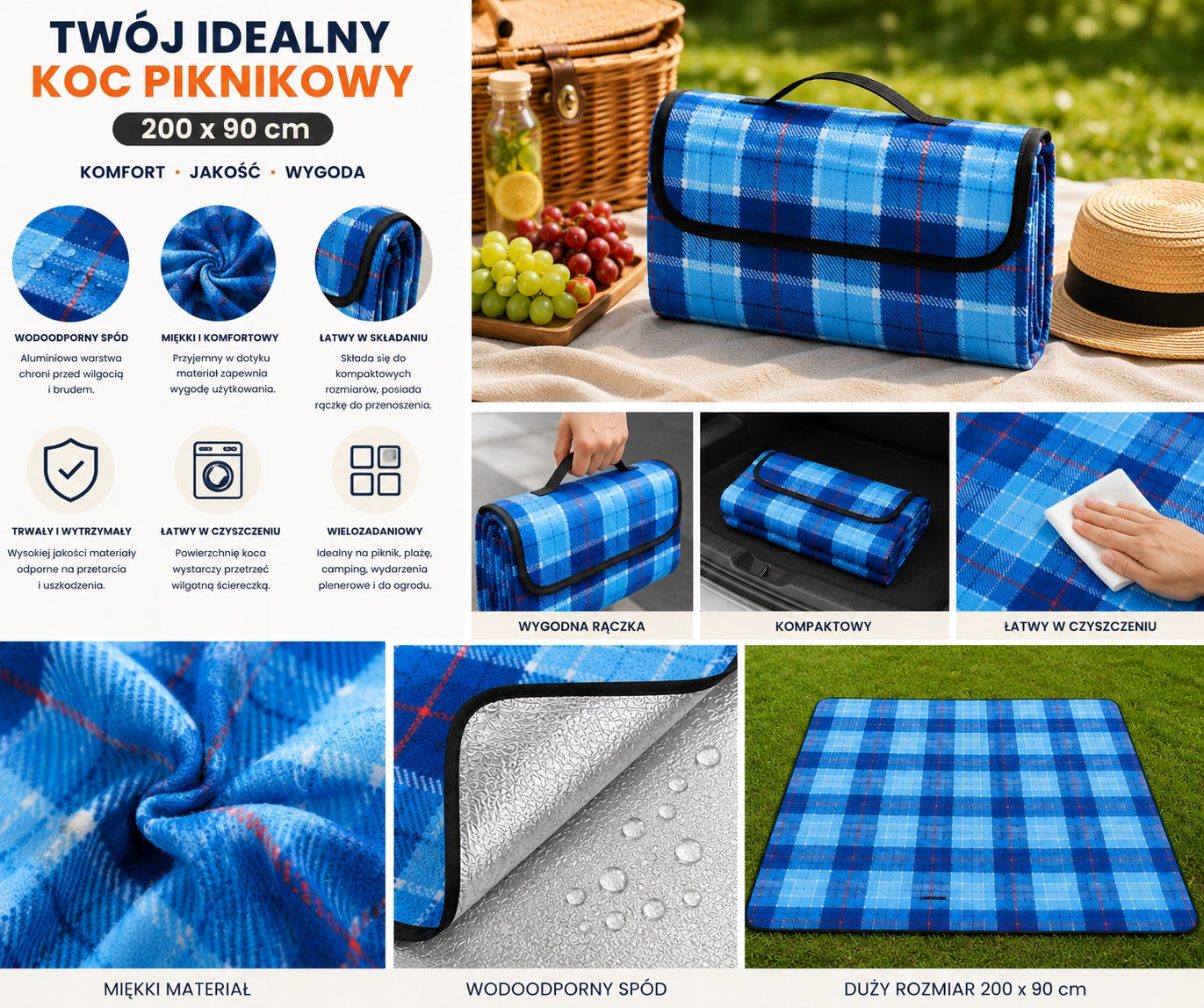 BEACH PICNIC BLANKET WATERPROOF FOLDING MAT WITH INSULATION 200x90 cm Manufacturer code B3712N