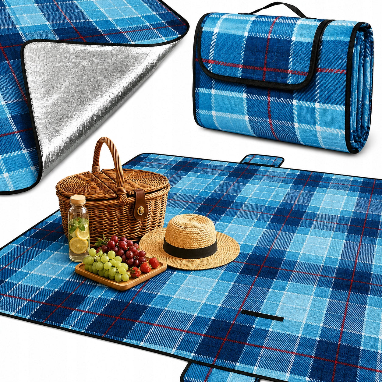 BEACH PICNIC BLANKET WATERPROOF FOLDING MAT WITH INSULATION 200x90 cm