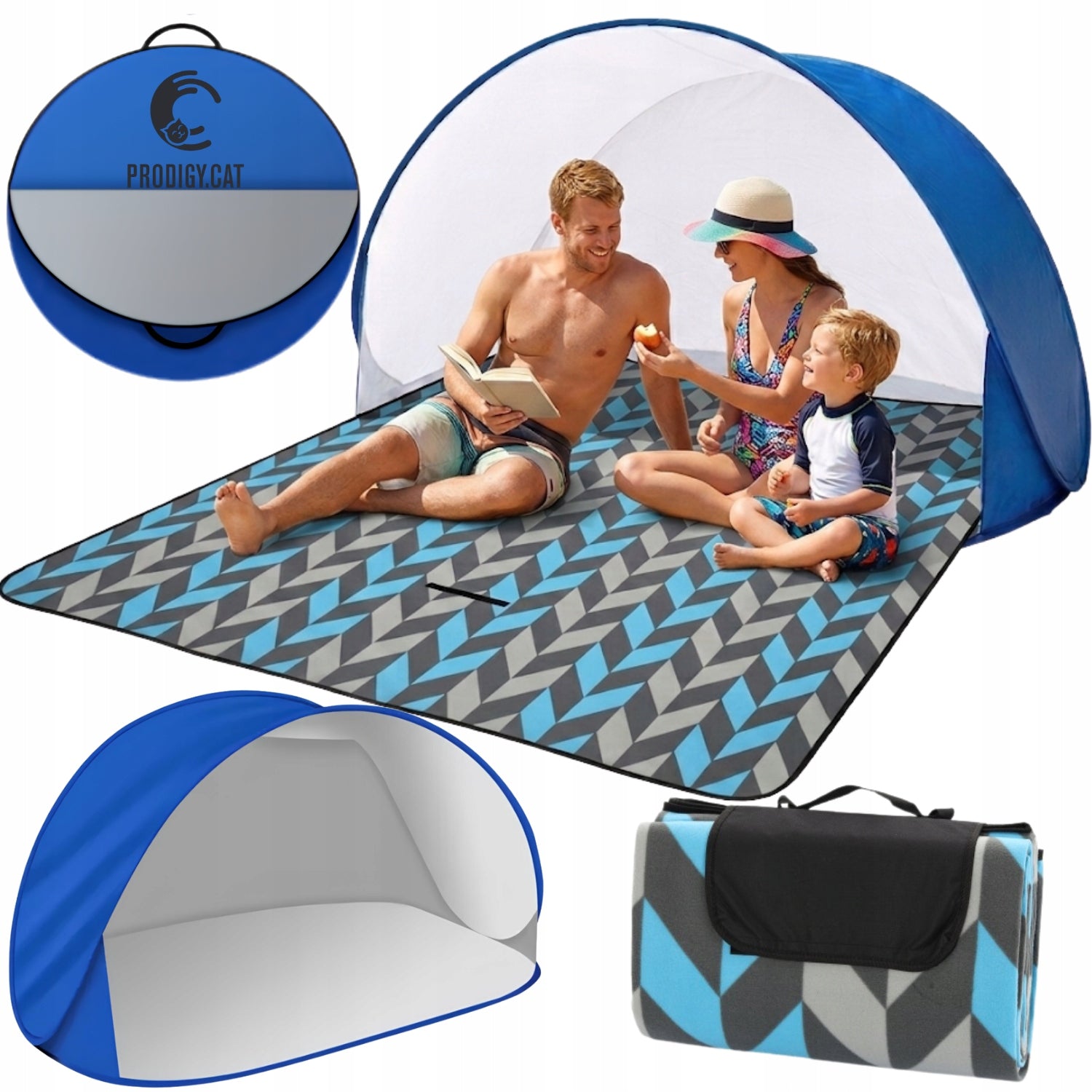 BEACH SET LARGE SELF-FOLDING BEACH TENT XXL 220x120cm + BLANKET