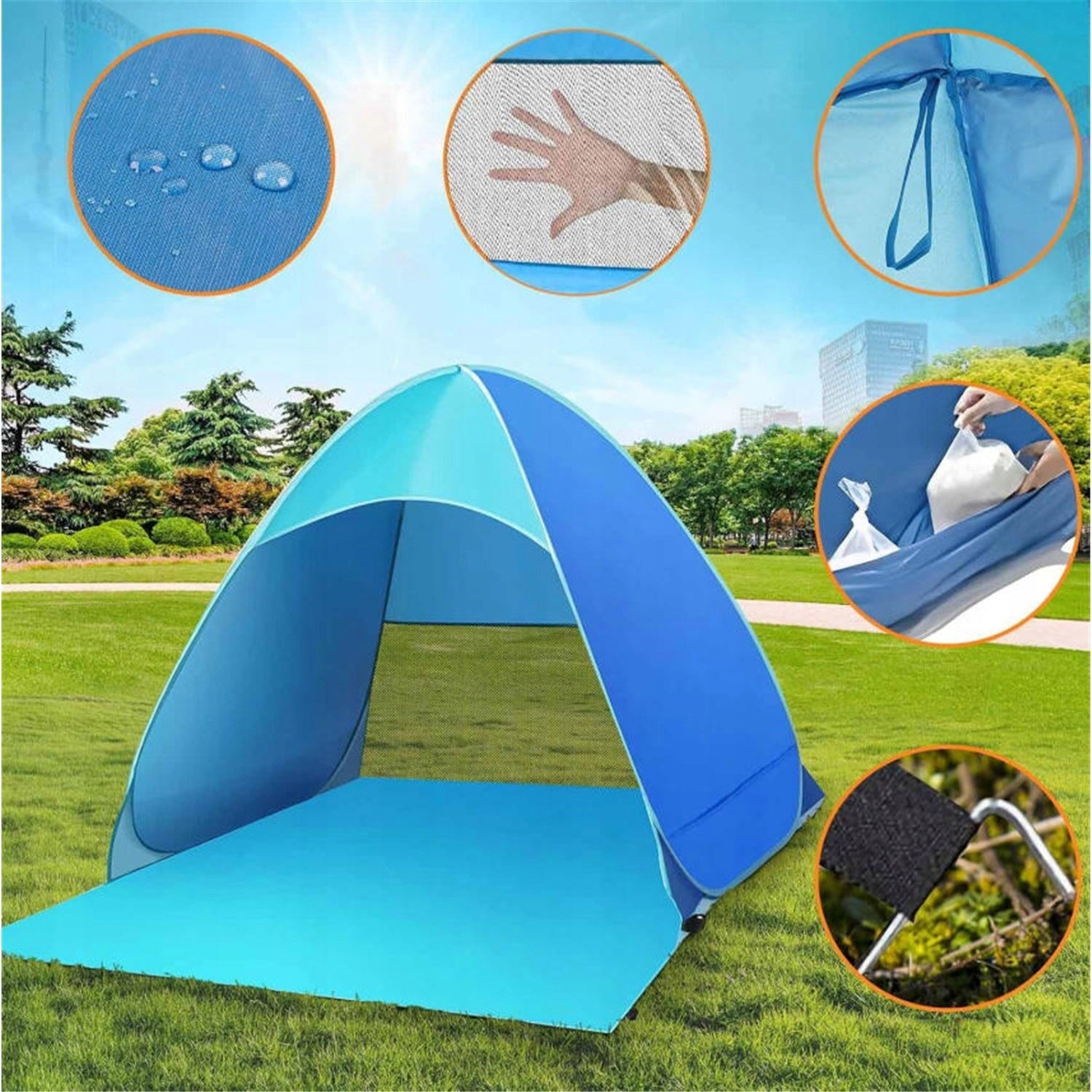 BEACH TENT POP-UP SELF-FOLDING UV 50+ UMBRELLA FOR 2-3 PEOPLE Packaging status original
