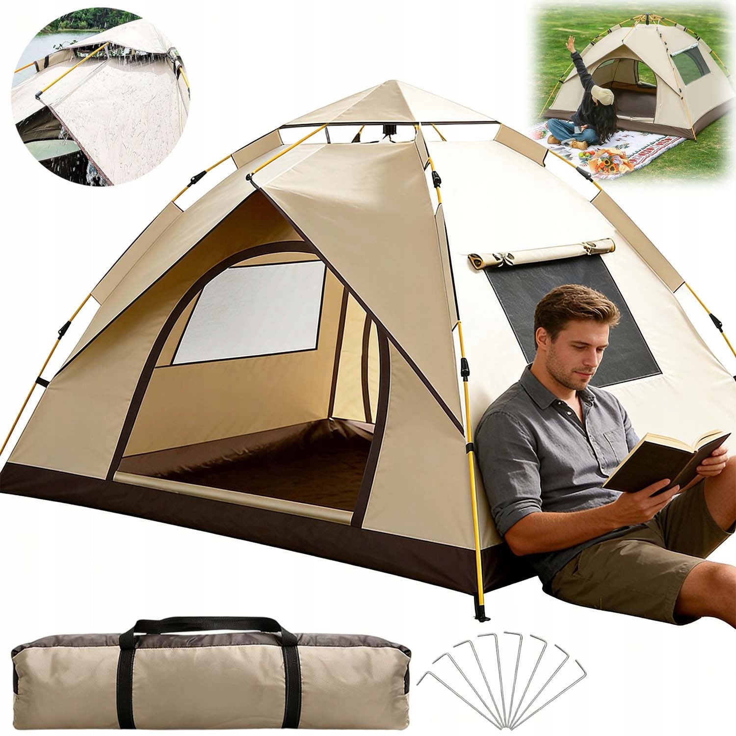 BEACH TENT SELF-FOLDING SCREEN AUTOMATIC WITH 2 DOORS+2 WINDOWS