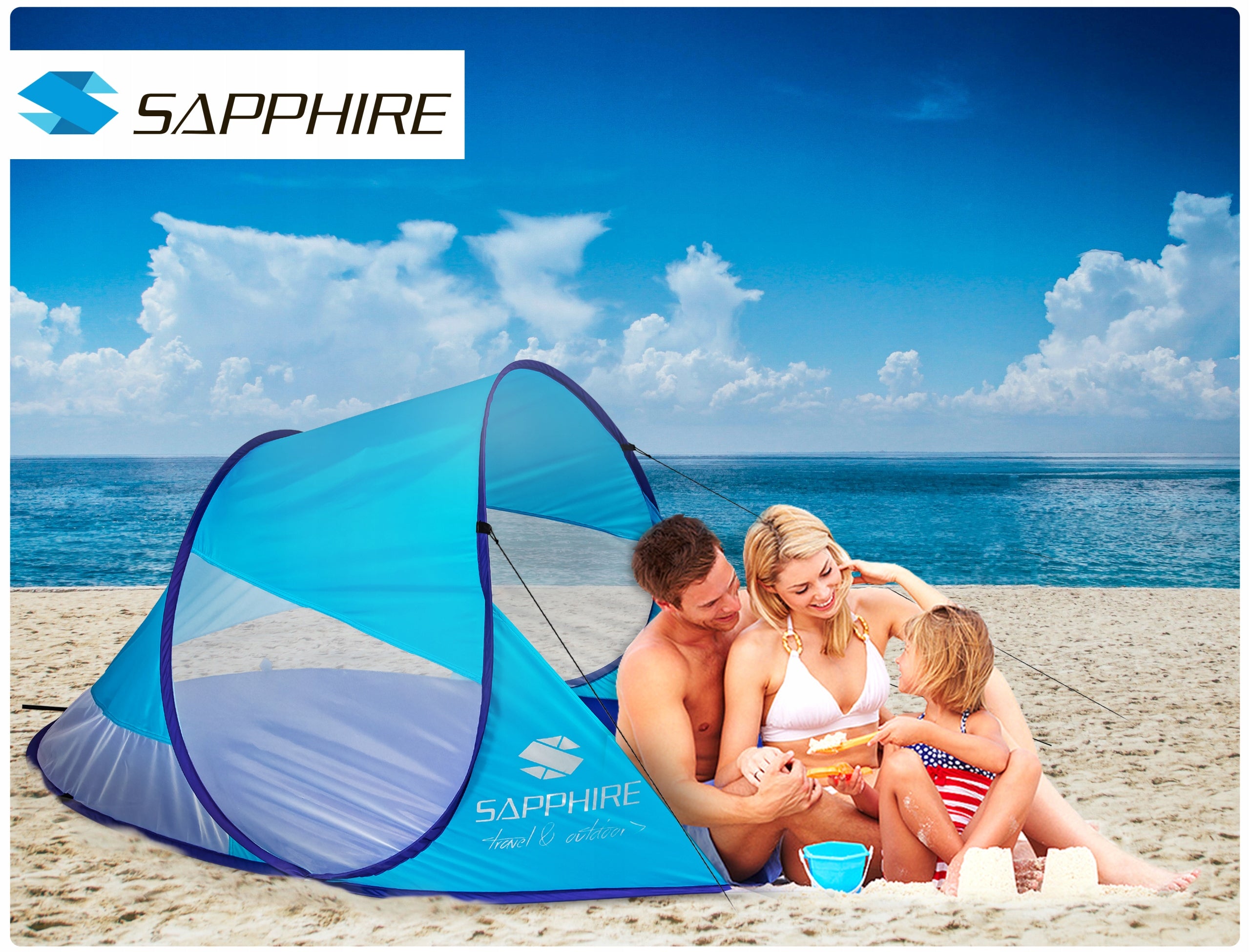 BEACH TENT self-folding SCREEN large GARDEN tourist UV FILTER Color blue