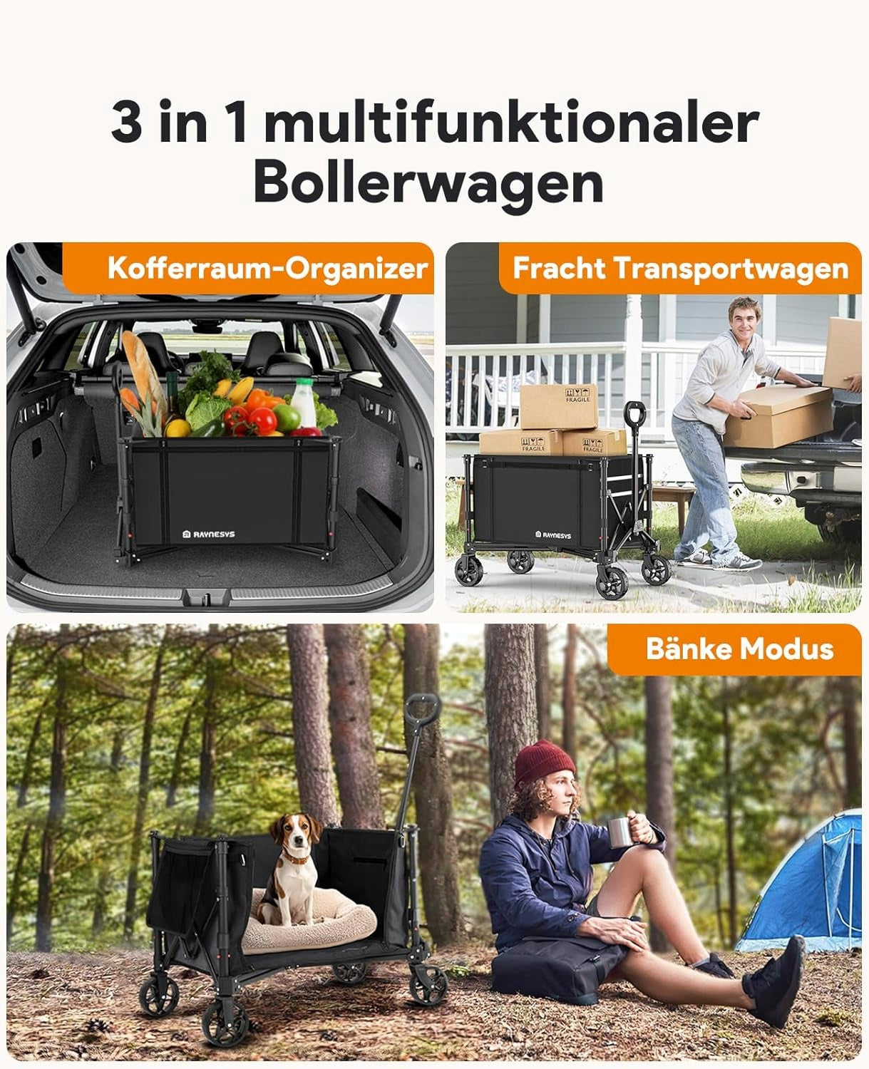 BEACH TRANSPORT FOLDING TROLLEY 120L 100KG CAMPING GARDEN BLACK Brand no brand