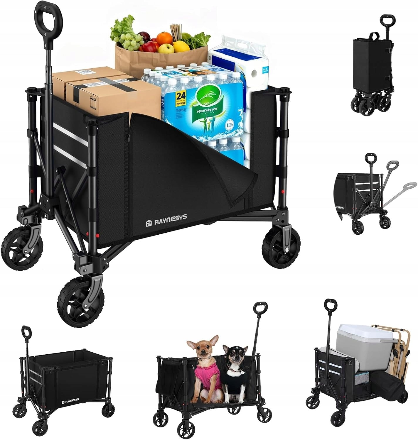 BEACH TRANSPORT FOLDING TROLLEY 120L 100KG CAMPING GARDEN BLACK