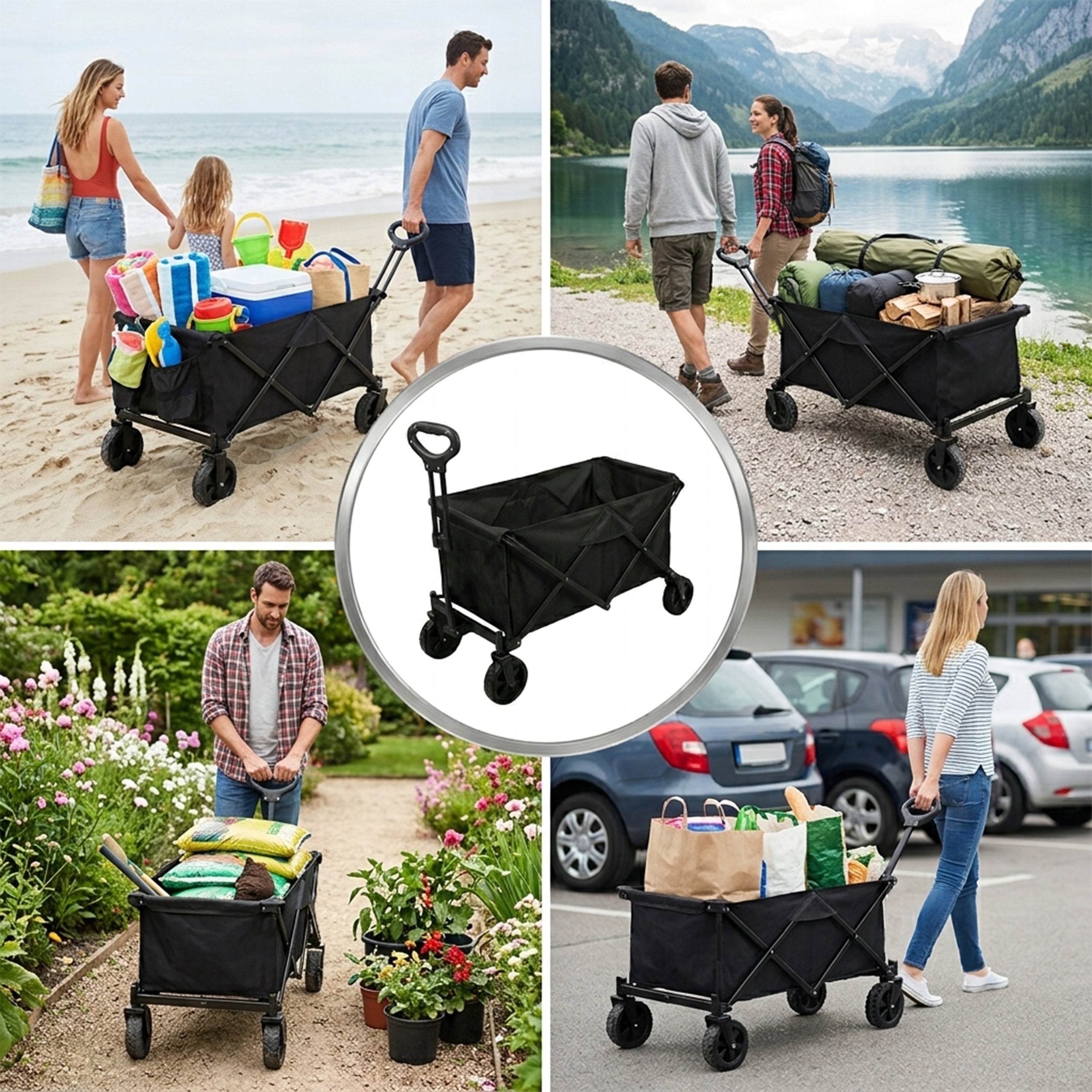 BEACH TROLLEY FOLDING TOURIST GARDEN TRANSPORT CAMPING 100L Packaging status original
