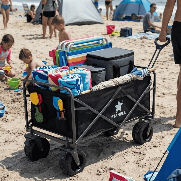 BEACH Transport TROLLEY Folding GARDEN Wide Wheels BRAKE XXL 120L Packaging status original