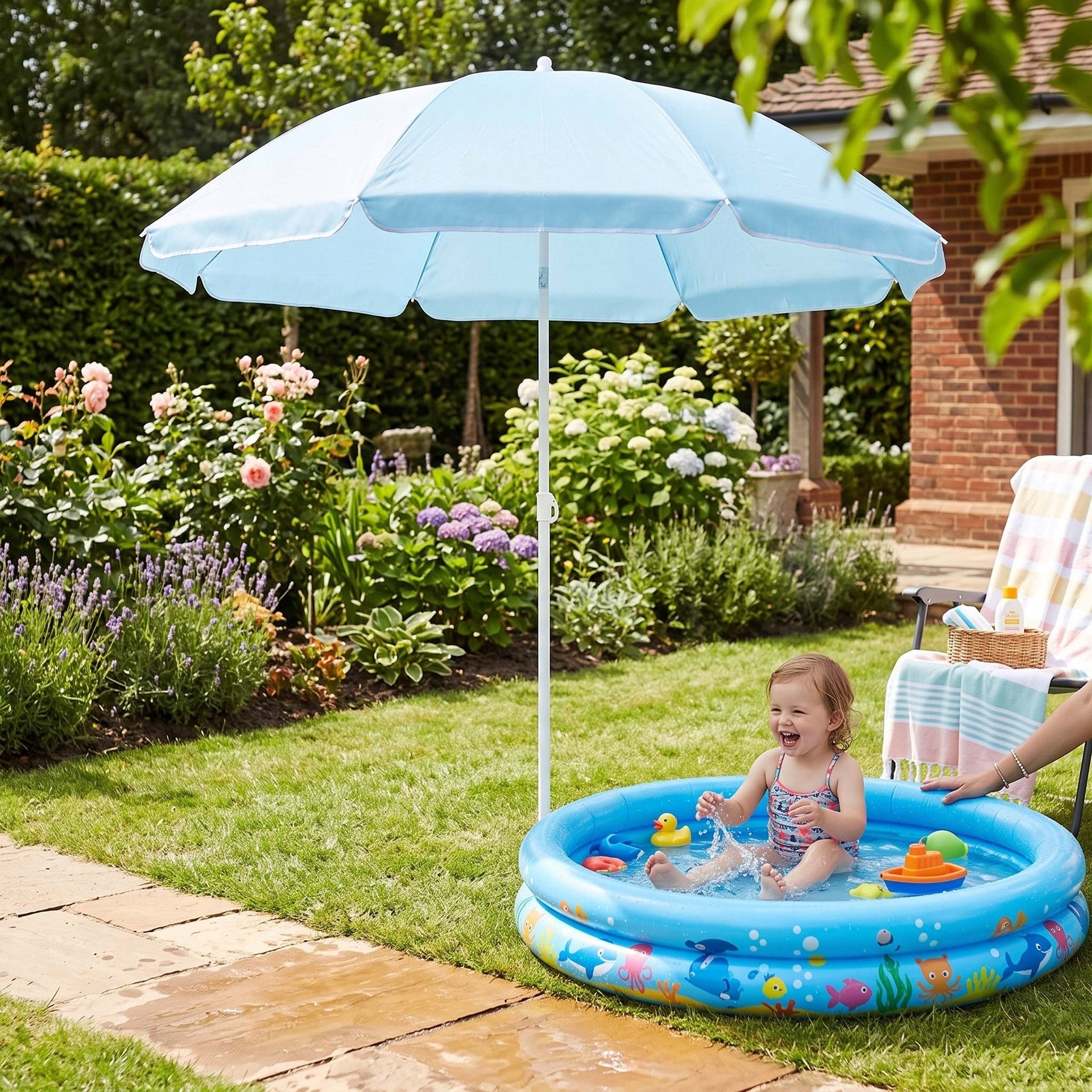 BEACH UMBRELLA GARDEN BEACH HAMMERED FOLDING 160cm BALCONY LARGE UPF50+ Packaging status original