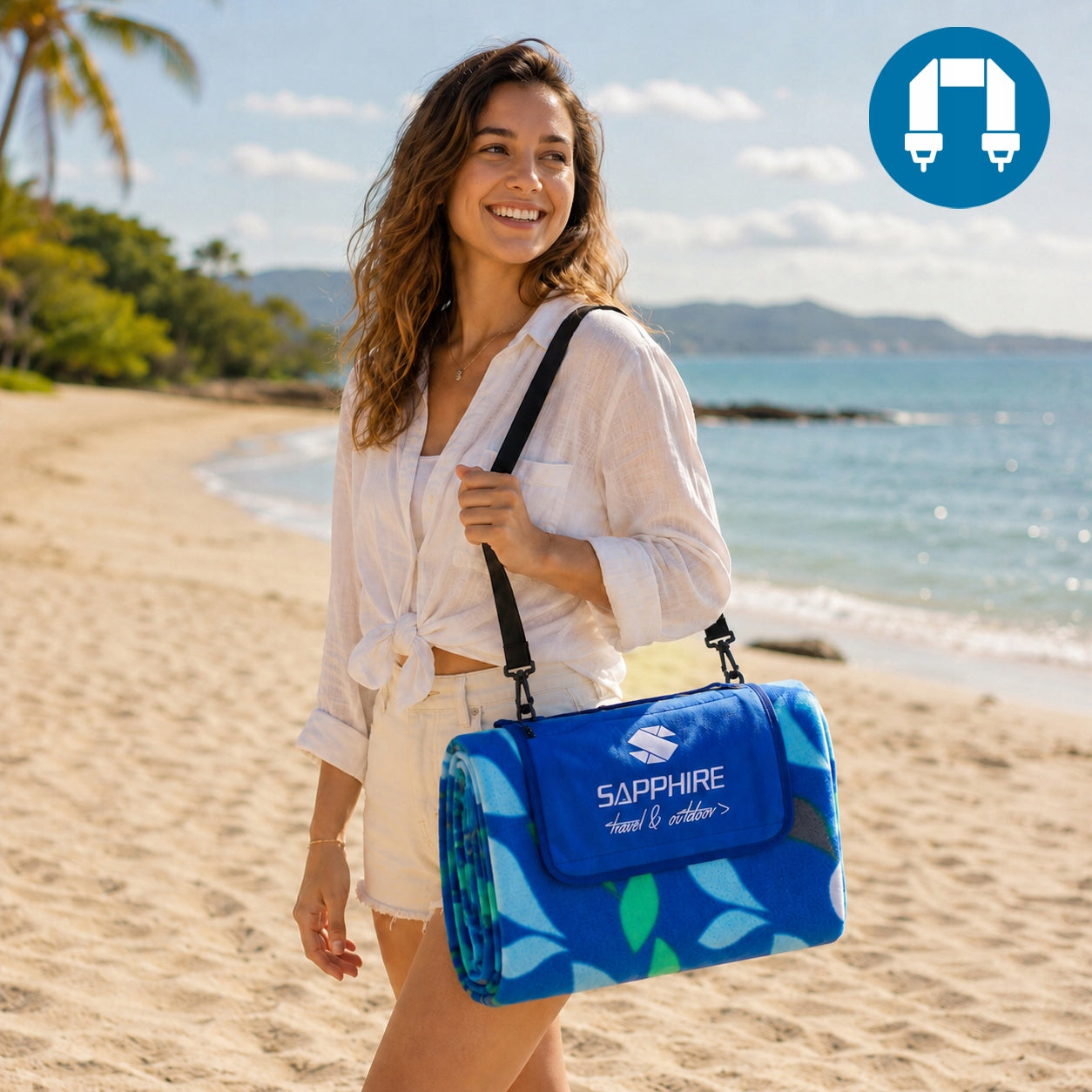 BEACH picnic BLANKET 2x2m SAPPHIRE with INSULATION waterproof WITH HANDLE mat Manufacturer code SG-003