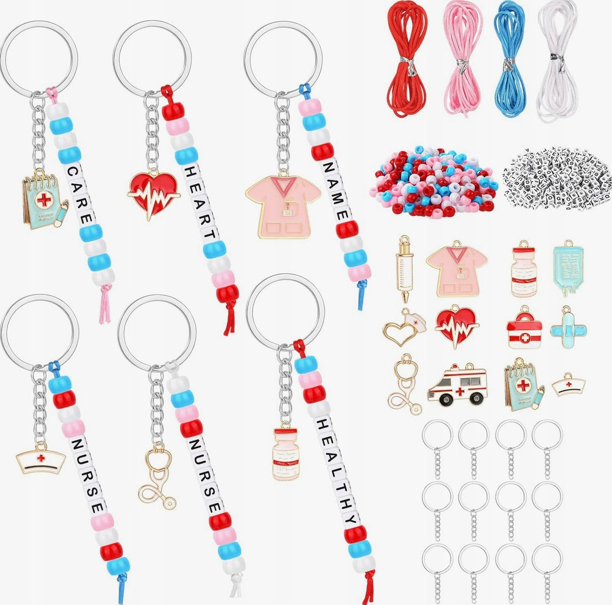BEADS KEYCHAIN MAKING SET DIY CRAFT ACRYLIC PENDANTS LETTERS
