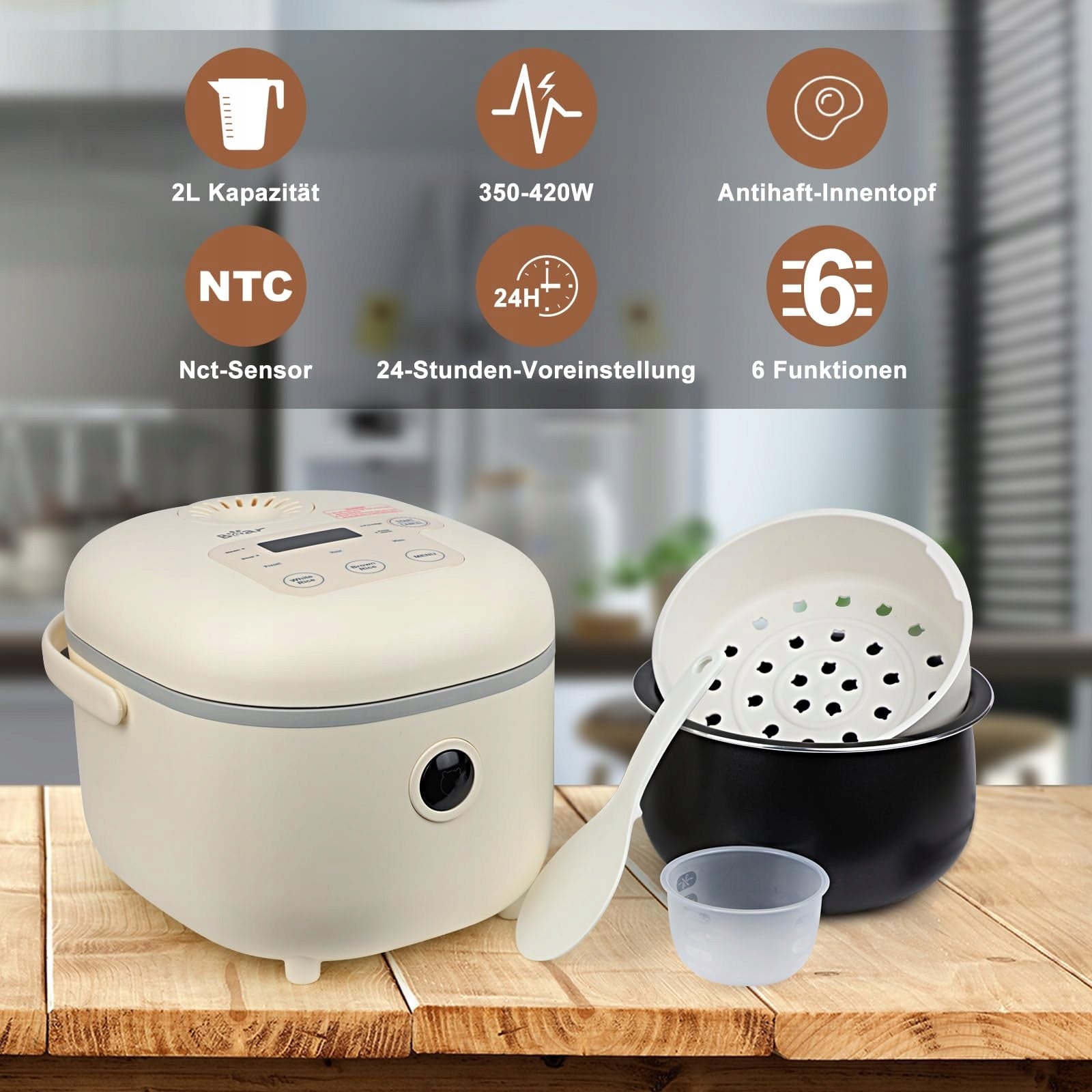 BEAR Electric Rice Cooker 350W 6 Functions For 2-4 People With Steamer Manufacturer code DFB-B20A1-BEIGE