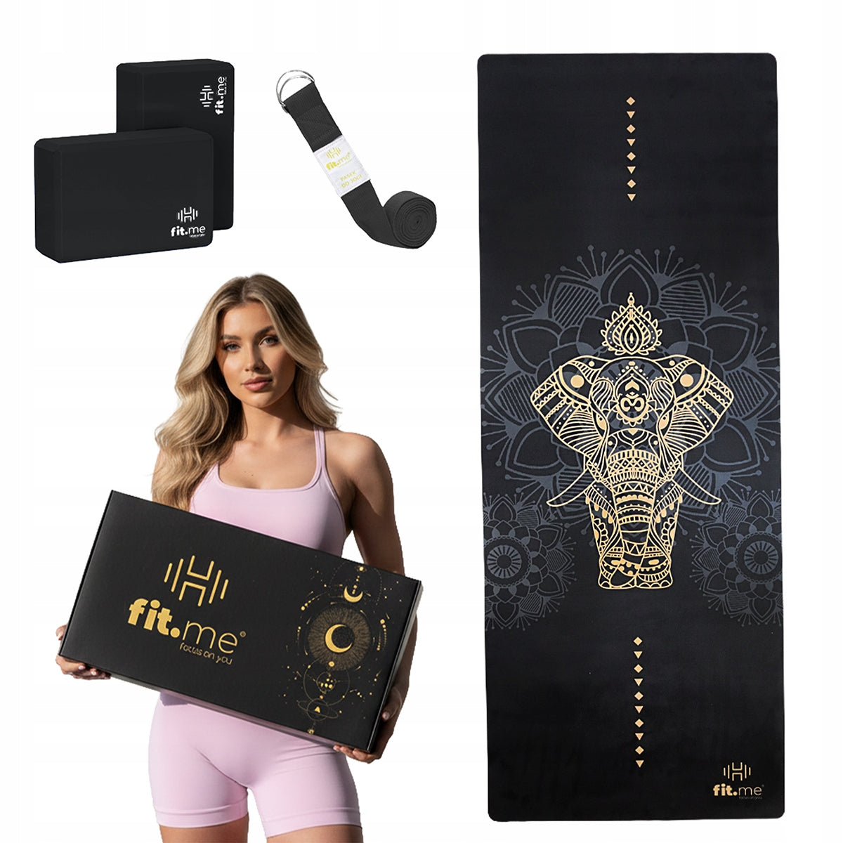 BEAUTIFUL SET PREMIUM YOGA MAT SUEDE ELEPHANT 4MM + ANKLES + BELT