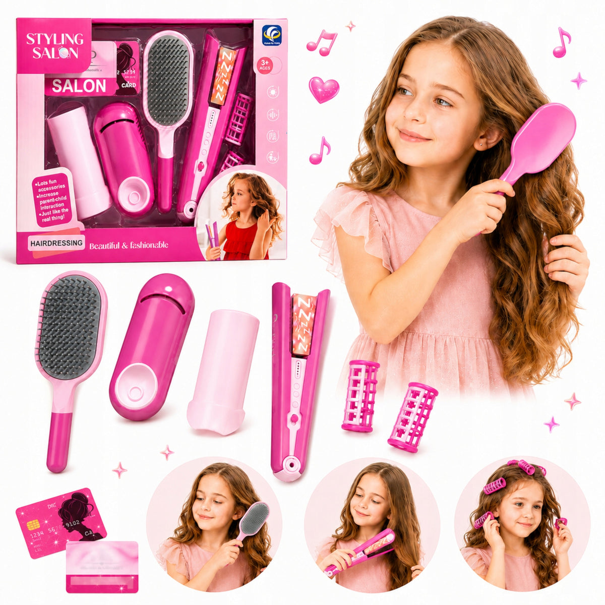 BEAUTY SALON FOR CHILDREN HAIRDRESSER SET WITH DRYER, CURLING IRON AND BRUSH