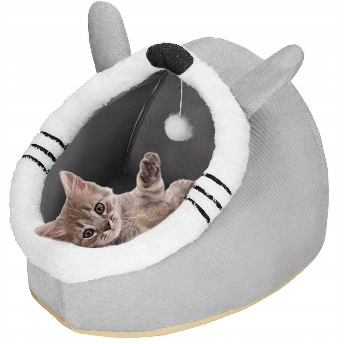 BED CAT HOUSE BOOTH PILLOW SOFT PLUSH 42x44cm M GREY Color gray