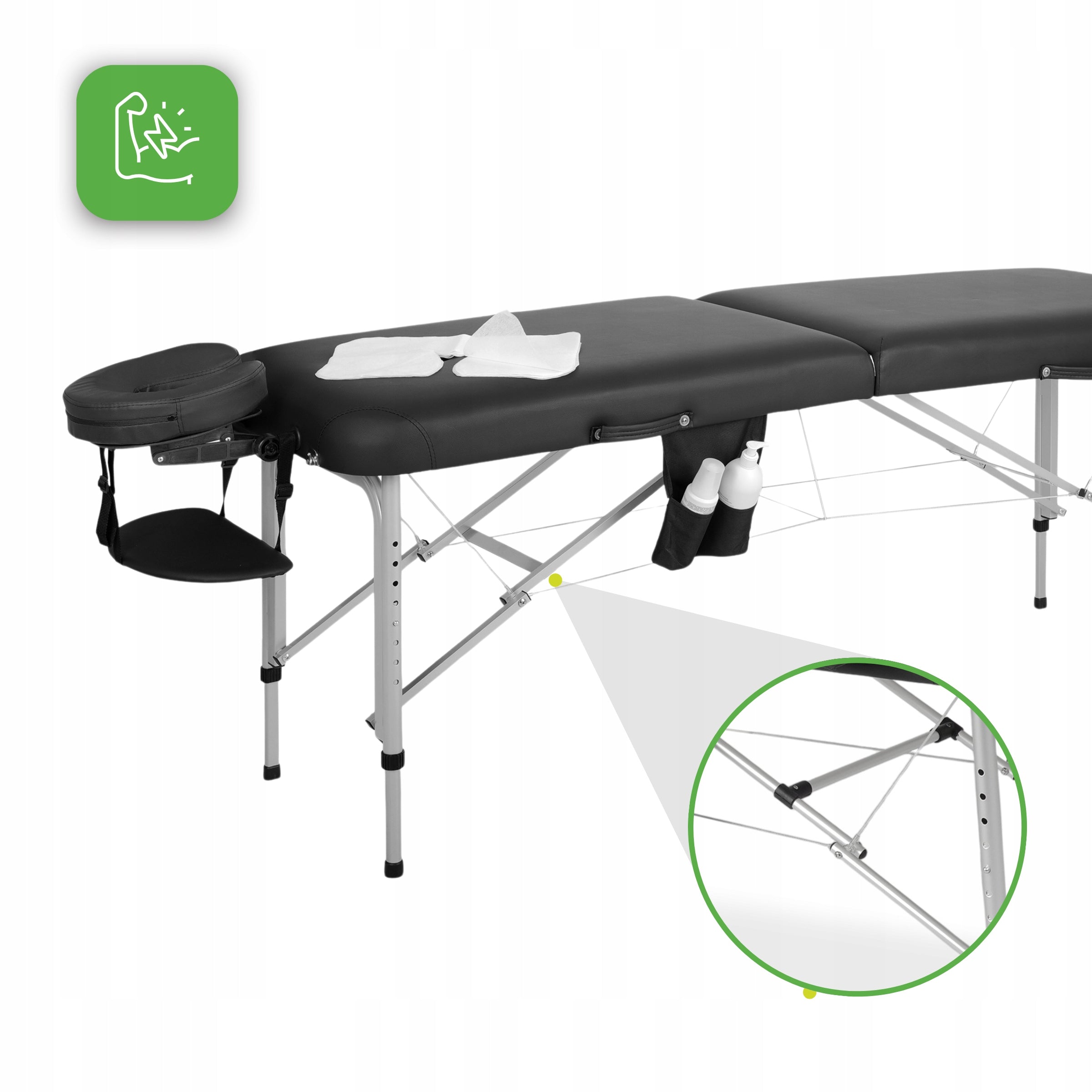 BED MASSAGE TABLE ALUMINUM FOLDING VERA 60CM BLACK WITH ACCESSORIES Kind folding table
