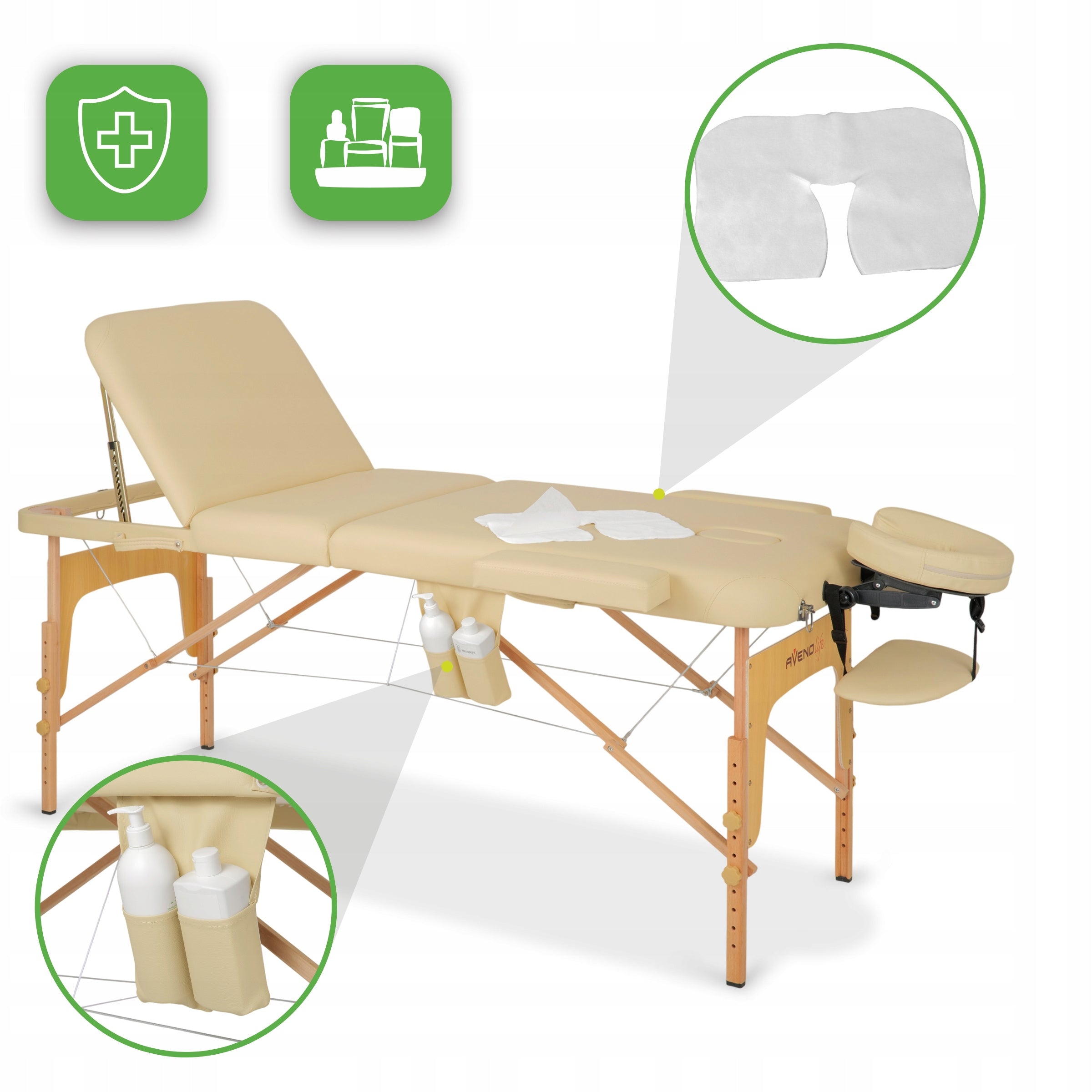 BED MASSAGE TABLE FOLDING 70 CM 3 SEGMENTS BIANCA COVER FOAM 5CM Tabletop width 70 cm